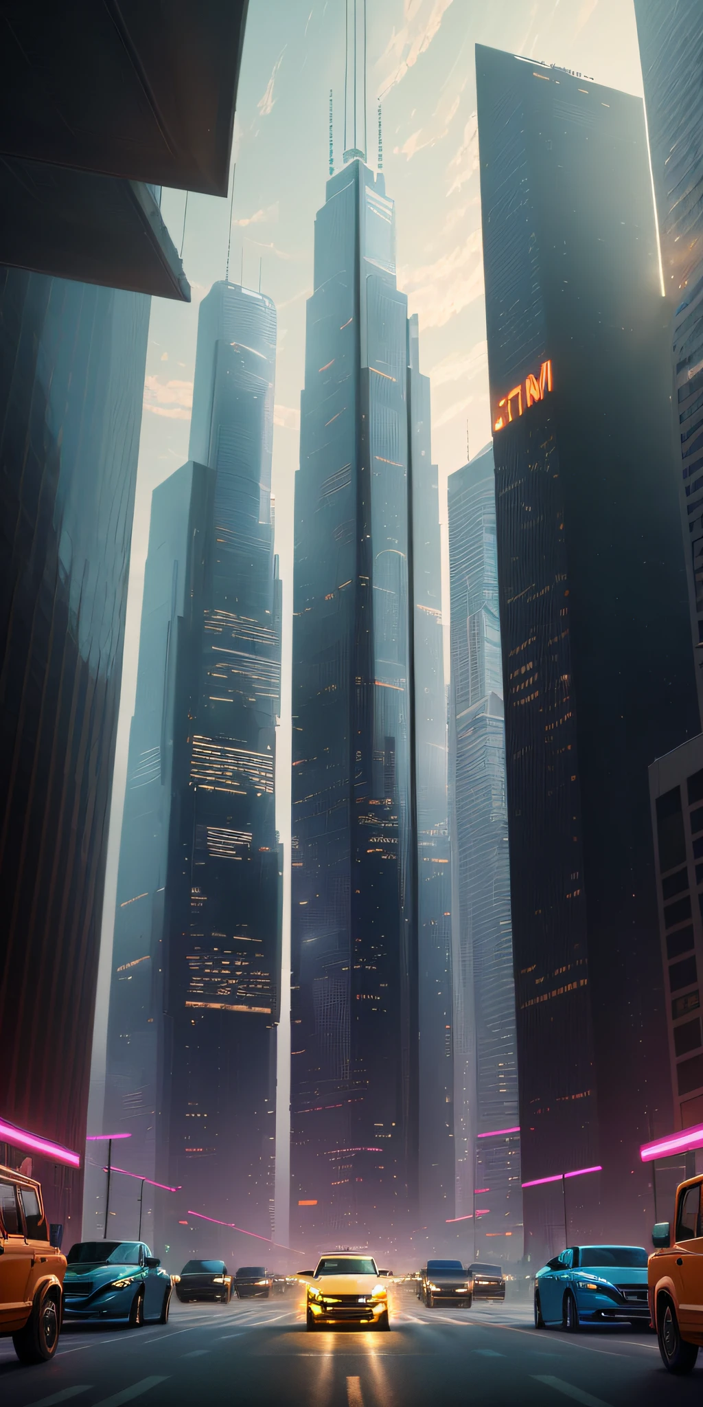 (masterpiece, best quality, ultra-detailed CG unity 8k wallpaper), high saturation, an extremely delicate and beautiful depiction of a futuristic cityscape featuring (Roi Joleil, Gakbobo, alexclusive, and Beep Beep I'm A Jeep of the Python Clan) amidst towering skyscrapers and neon lights. The scene is dynamic and vivid, with a sense of movement and energy, and captures the essence of urban life in a dazzling and unforgettable way.