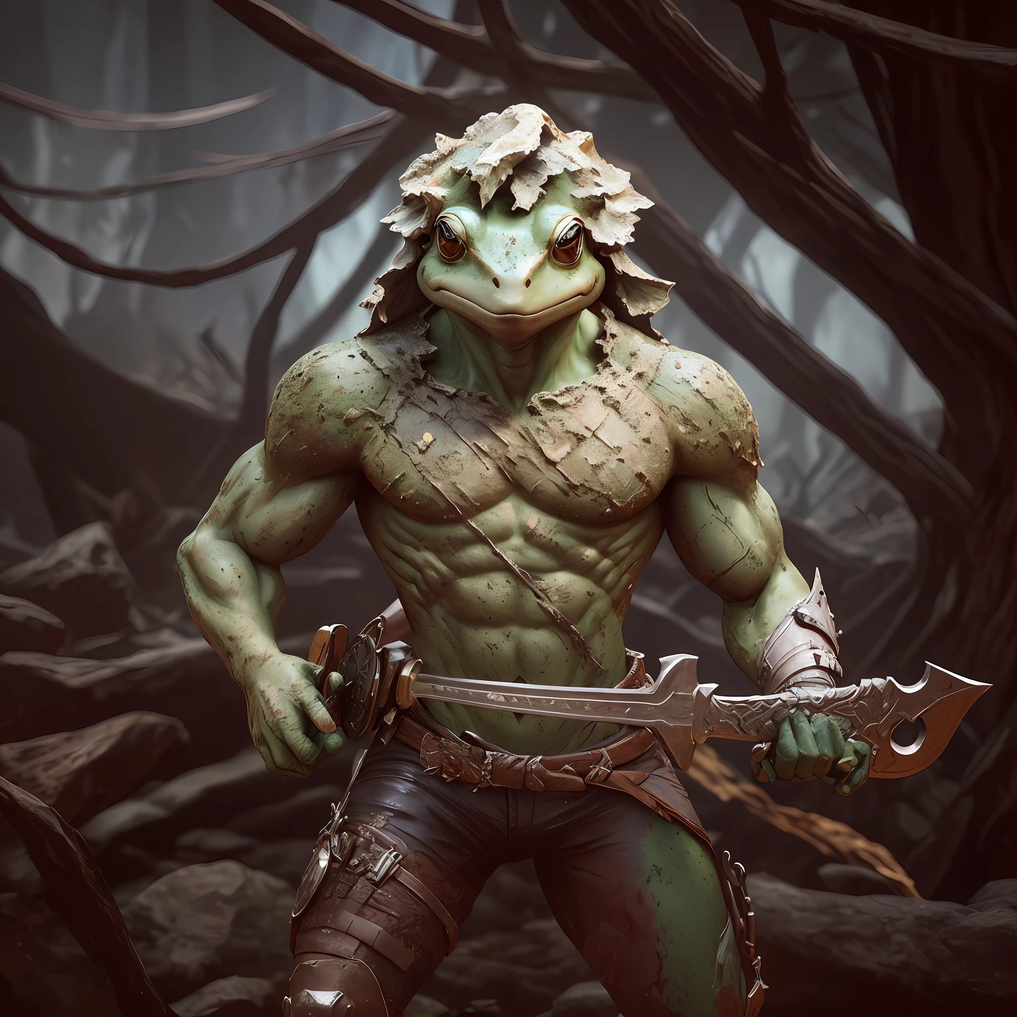 a closeup of a statue of a frog with a sword, sapo cyberpunk, personagem de fantasia hiperdetalhado, colored zbrush render, Vencedor do Concurso Zbrush Central, rolands zilvinskis 3d render art, trending in cgsociety, Vencedor do concurso ZBRUSH, cgssociedade, altamente detalhado, pintado em zbrush, zbrush 3 d render, Destaque no Zbrush Central