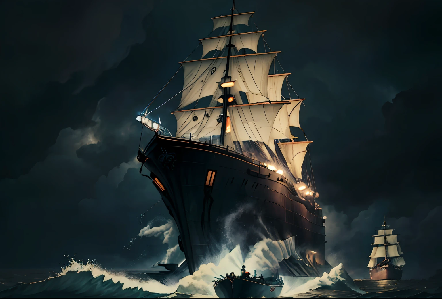SCP-2846 The Squid and the Sailor, from SCP lore, disturbing maritime fable about a fight between a giant squid and a ghostly battleship, weird and arcane, primordial, wide angle, super highly detailed, professional digital painting by Arie Lamme and Cornelis Thim