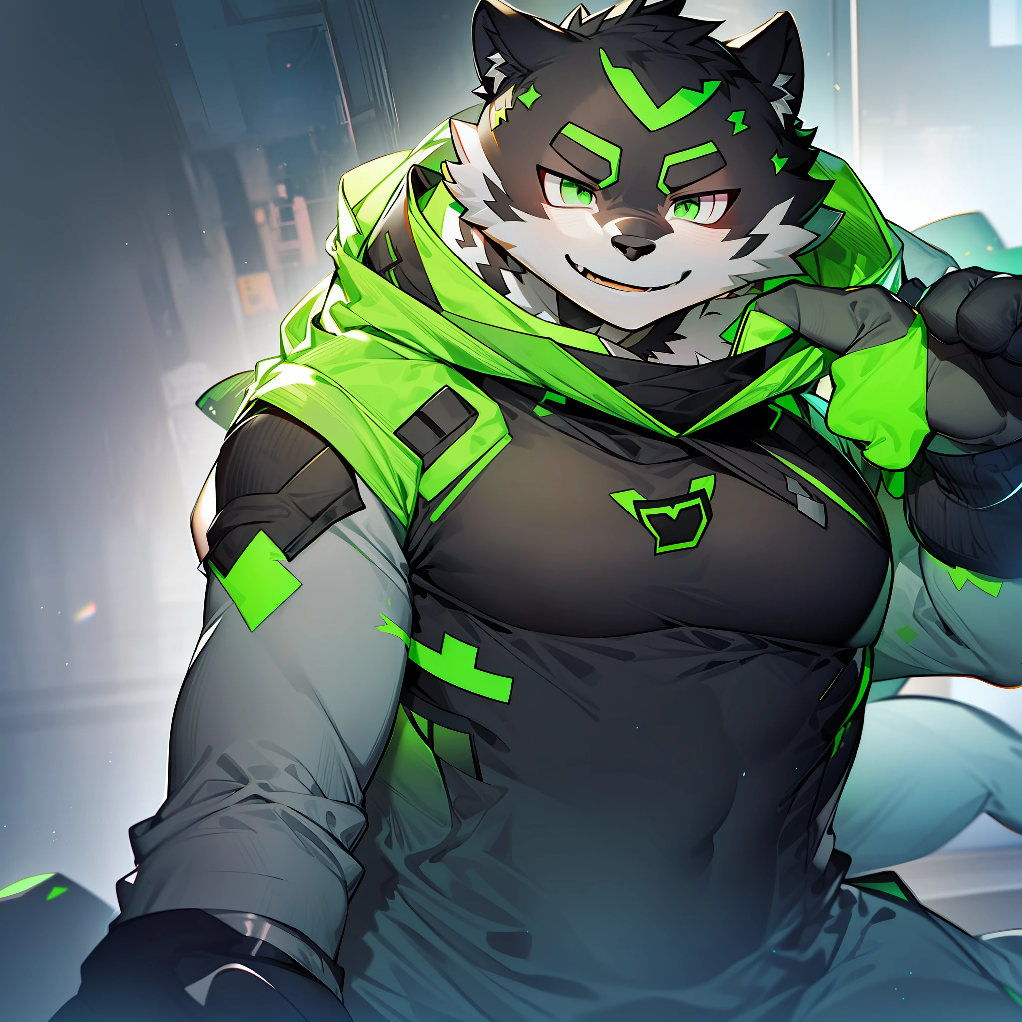 Furry，Black Panther，Fluorescent green pattern，green pupills