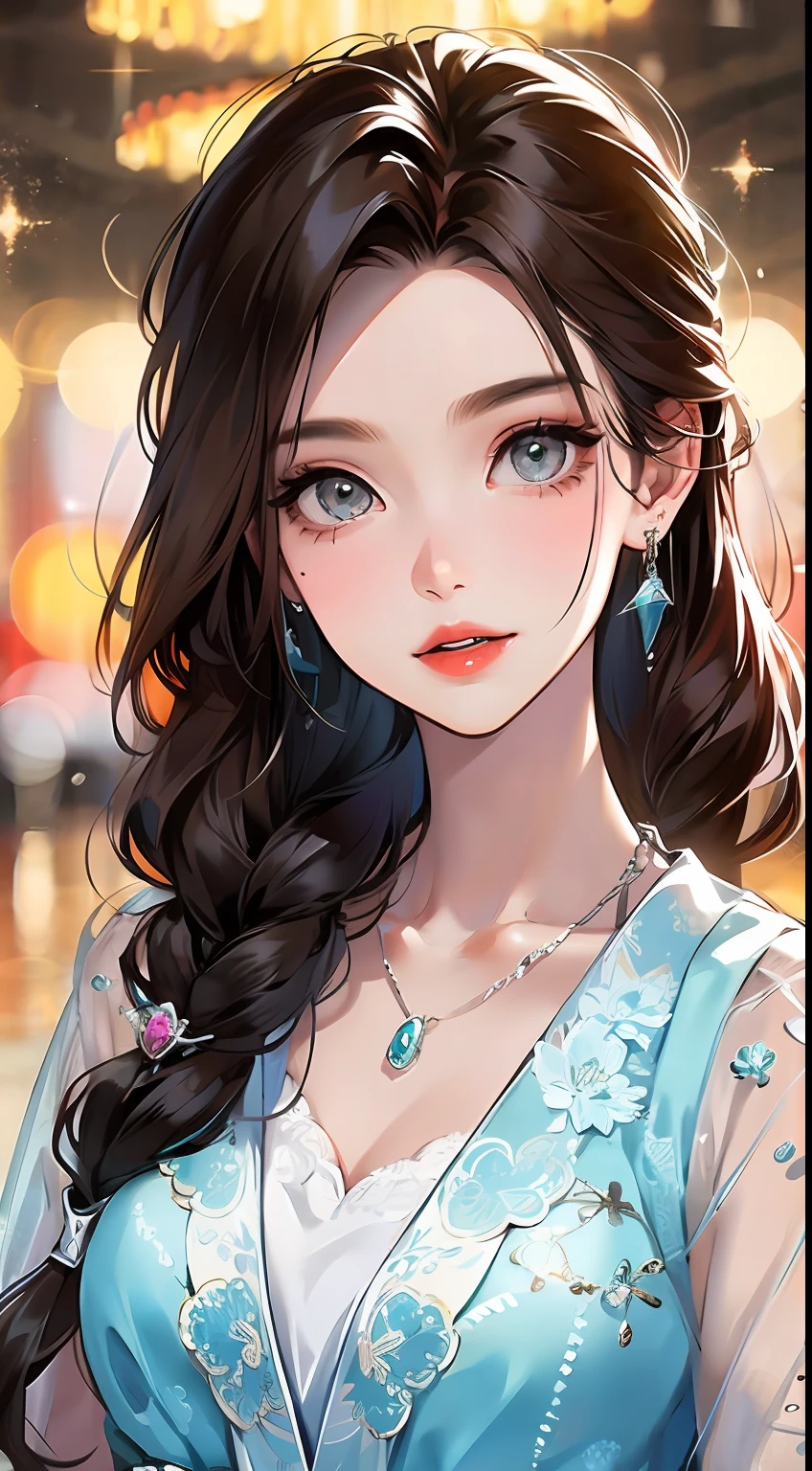 masterpiece, best quality, BREAK, 1girl, solo, diamond necklace, diamond earrings, diamond hair ornaments, a shining diamond in hand