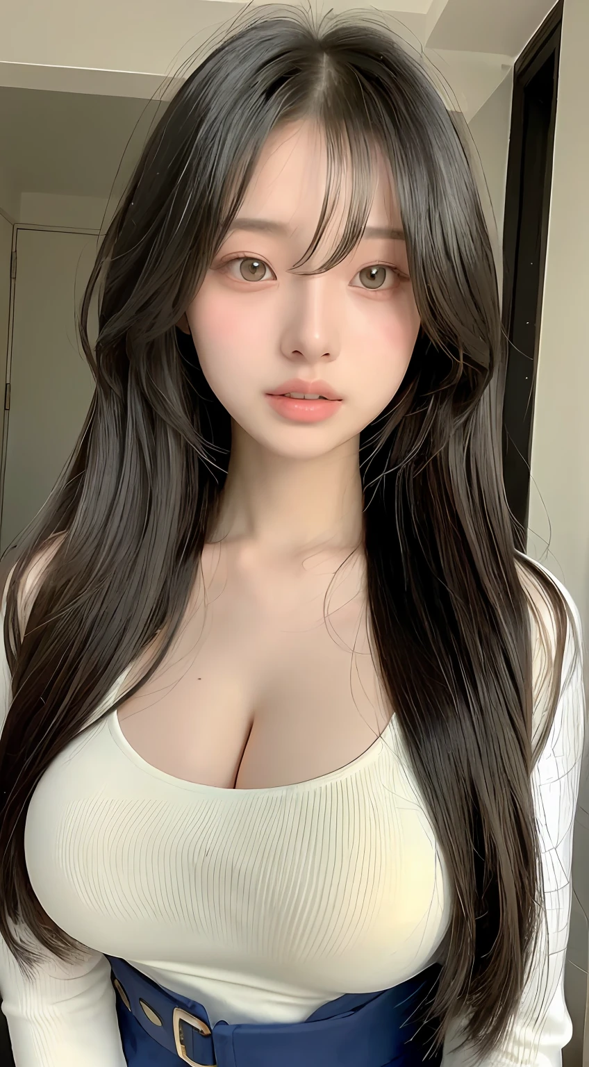 perfect figure beautiful woman：1.4，Layered Hair Style，Protruding cleavage：1.2，Japanese high school girls' uniform：1.5，Highly Detailed Face and Skin Textur，二重まぶた，Whiten the skin，long whitr hair