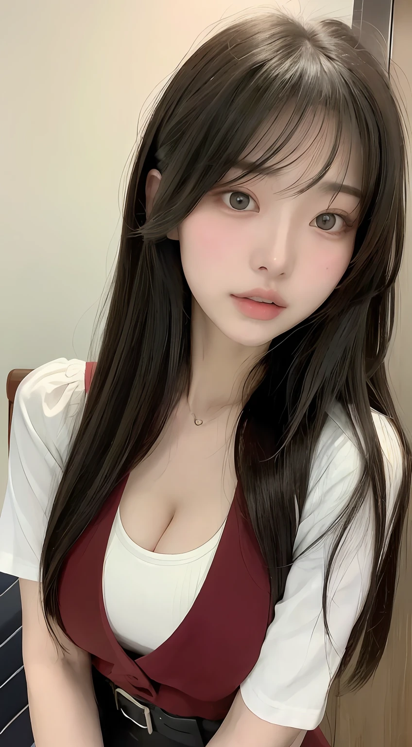 perfect figure beautiful woman:1.4,Layered Hair Style,Protruding cleavage:1.2,Japanese high school girls' uniform:1.5,Highly Detailed Face and Skin Textur,二重まぶた,Whiten the skin,long whitr hair
