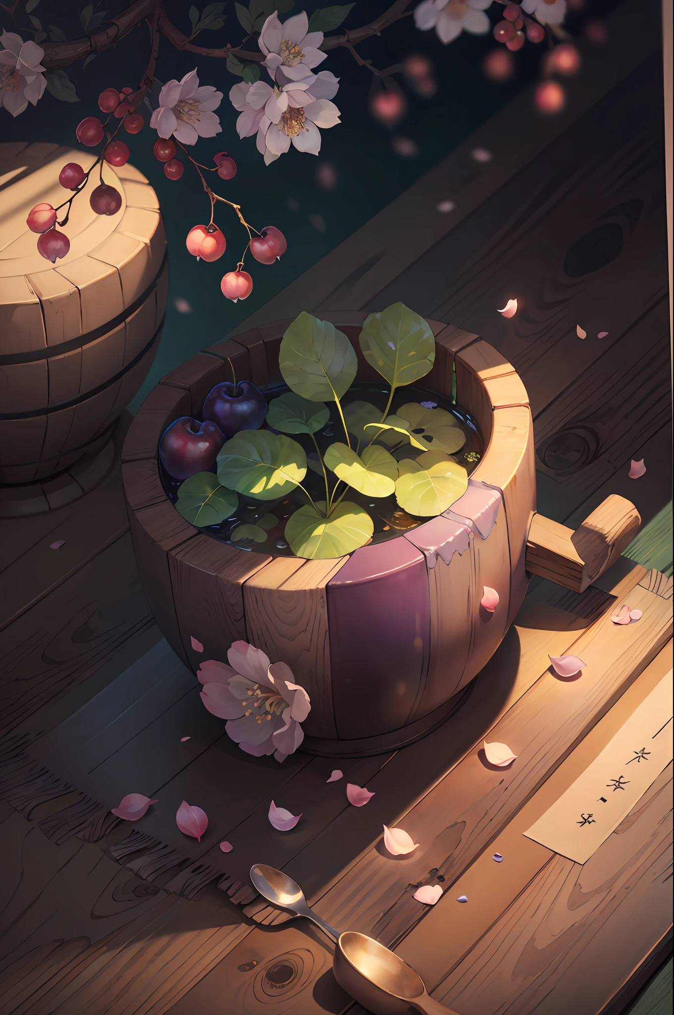 Original,(illustratio:1.1),(best qualtiy),(tmasterpiece:1.1),(the Extremely Detailed CG Unity 8K Wallpapers),(a color:1.2),Plum tree,Plum petals,yuki,scenecy,rios|Wagas,