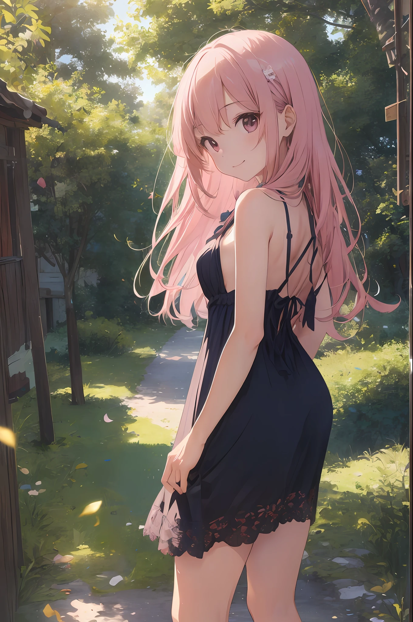 (masterpiece、realisitic:1.4)、(very intricate:1.2)>、Close Shot、portlate、(The upper part of the body:1.2)、(from the front side:1.3)、191971 dresses、backless dress、(Longer dress:1.2)、(Very long hair)、A smile、breastsout、bare shoulders、Skysky、(flower field)、(Confetti)、Eau、looking at the viewers、Italian、tilt of the head、the wind、clouds、sunlights、1girl in、独奏、Pink hair、BREAK、ciinematic light、超A high resolution、8KUHD、film grains、perfect anatomia、Exquisitely detailed skin、 Best Shadows、Delicate、raw、hight resolution、Precise background、(Natural forest in the background)、(breastsout)Protrusion of