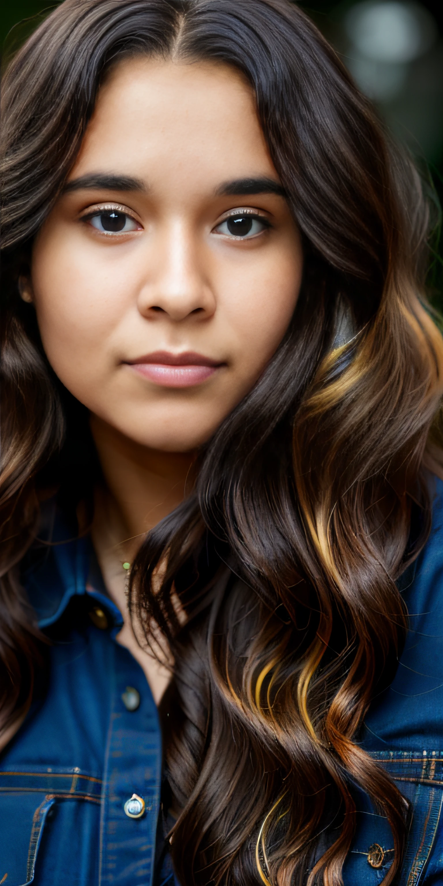(8k, RAW photo, highest quality), one angelic 21 year old woman with long curly hair and a black background is looking at the camera with a serious look on her face, chubby, (sparkling heterochromia eyes:1.2), (Pretty latino girl, african mixed), (black skin woman)++, Chinwe Chukwuogo-Roy, portrait photography, defined facial features, studio portrait, a portrait, american barbizon school, vsco, age 20, European model, (8k UHD:1.1), (film grain:1.1), (raw photo:1.1), full resolution, highly detailed skin, detailed hair, dslr, sharp focus, high definition, high quality photography, intricate