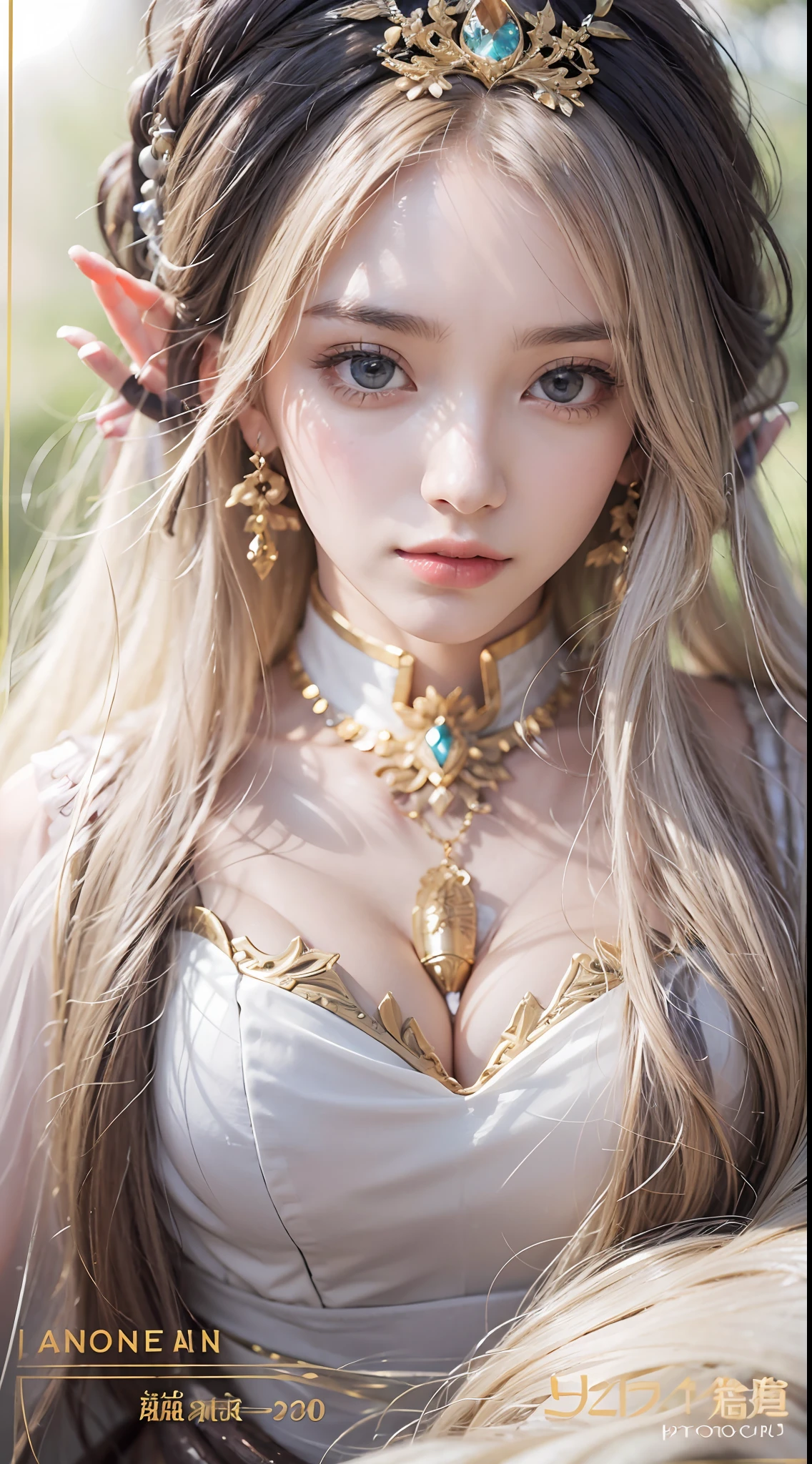 Elf Princess，(Photorealistic:1.4), (Masterpiece, side-lighting, fine detailed beautiful eyes: 1.2), Masterpiece*Portrait, Realistic, The face is delicate, Glowing eyes, Shiny hair, Glossy glossy skin, Solo, embarressed, (midriff),（super-fine），Detailed pubic hair，Accurate，（Works of masters），（best qualtiy），8K分辨率，A half body，dynamic viewing angle