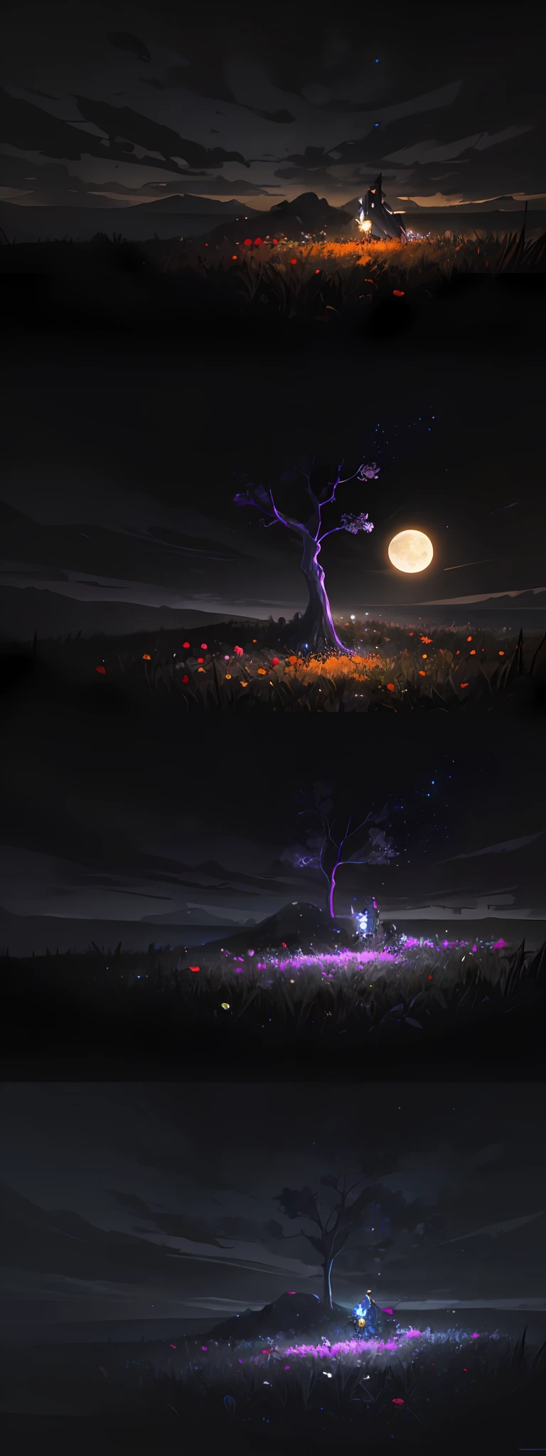 Expansive landscape photograph,(look from down,Above is the sky,Below are open fields),A witch Ilia standing on a flower field looking up,Wear a wizard hat(moon full:1.2),(meteors:0.9),(Starcloud:1.3),Far Mountain, Tree BREAK making art,(Warm light source:1.2),(glowworm:1.2),lamp lights,Lots of purple and orange,Complicated details,Volumetriclighting,Realism BREAK(tmasterpiece:1.2),(best qualtiy),4k,Ultra-detailed,(dynamic compositions:1.4),The is very detailed,Colorful details,(Irridescent color:1.2),(luminouslighting,Atmospheric lighting),dream magical,magical,(独奏:1.2)