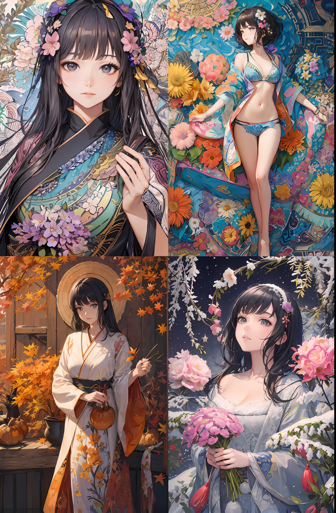 Some photos of women in kimono costumes with flowers, Detailed anime artwork, Detailed Digital Anime Art, beautiful anime artwork, detailed anime art, clean detailed anime art, japanese art style, artwork in the style of guweiz, high detailed official artwork, Trending on ArtStation pixiv, beautiful anime art, 8k high quality detailed art