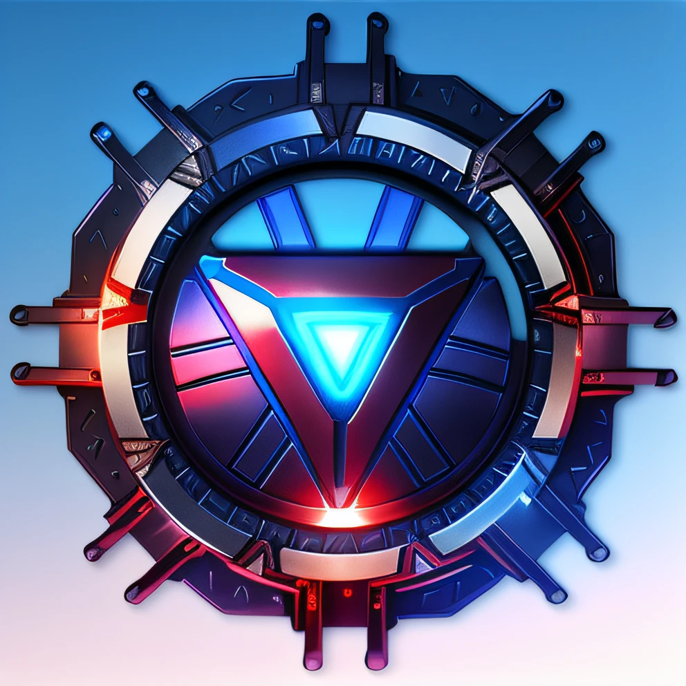 A blue Iron Man symbol with a circular shape, forte, tony Stark, imagem do avatar, Ironman, design do escudo, foto de perfil, Krypton Ion, heroic!!!, Wheel of Ixions, emblema do escudo, foto de perfil 1024px, ferro, homem de ferro superior branco, 3D Icon for mobile game, game icon asset, Arte conceitual de Tony Stark, trono