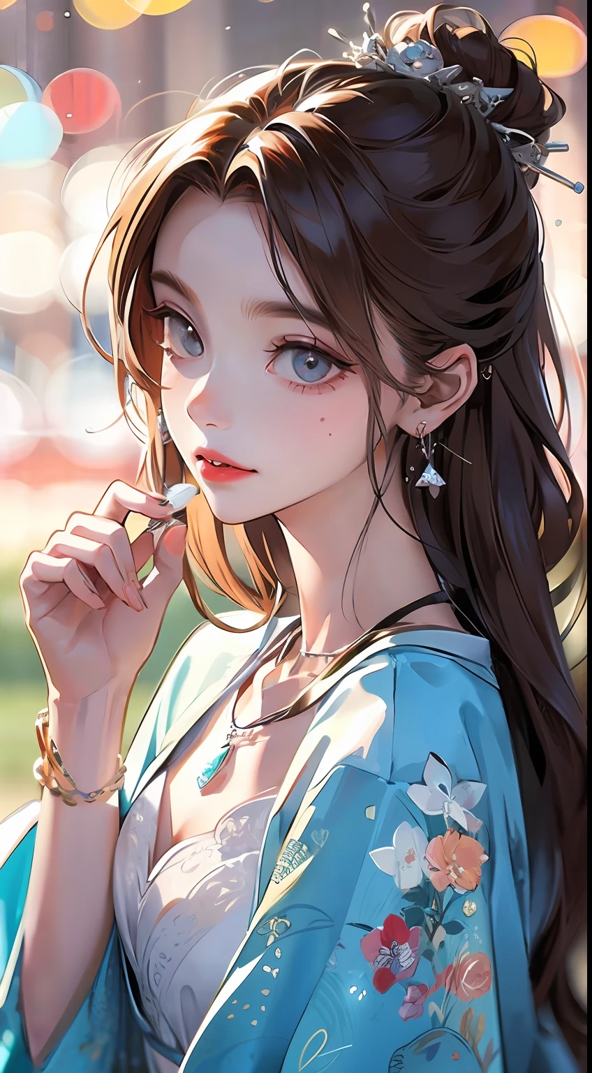 masterpiece, best quality, BREAK, 1girl, solo, diamond necklace, diamond earrings, diamond hair ornaments, a shining diamond in hand