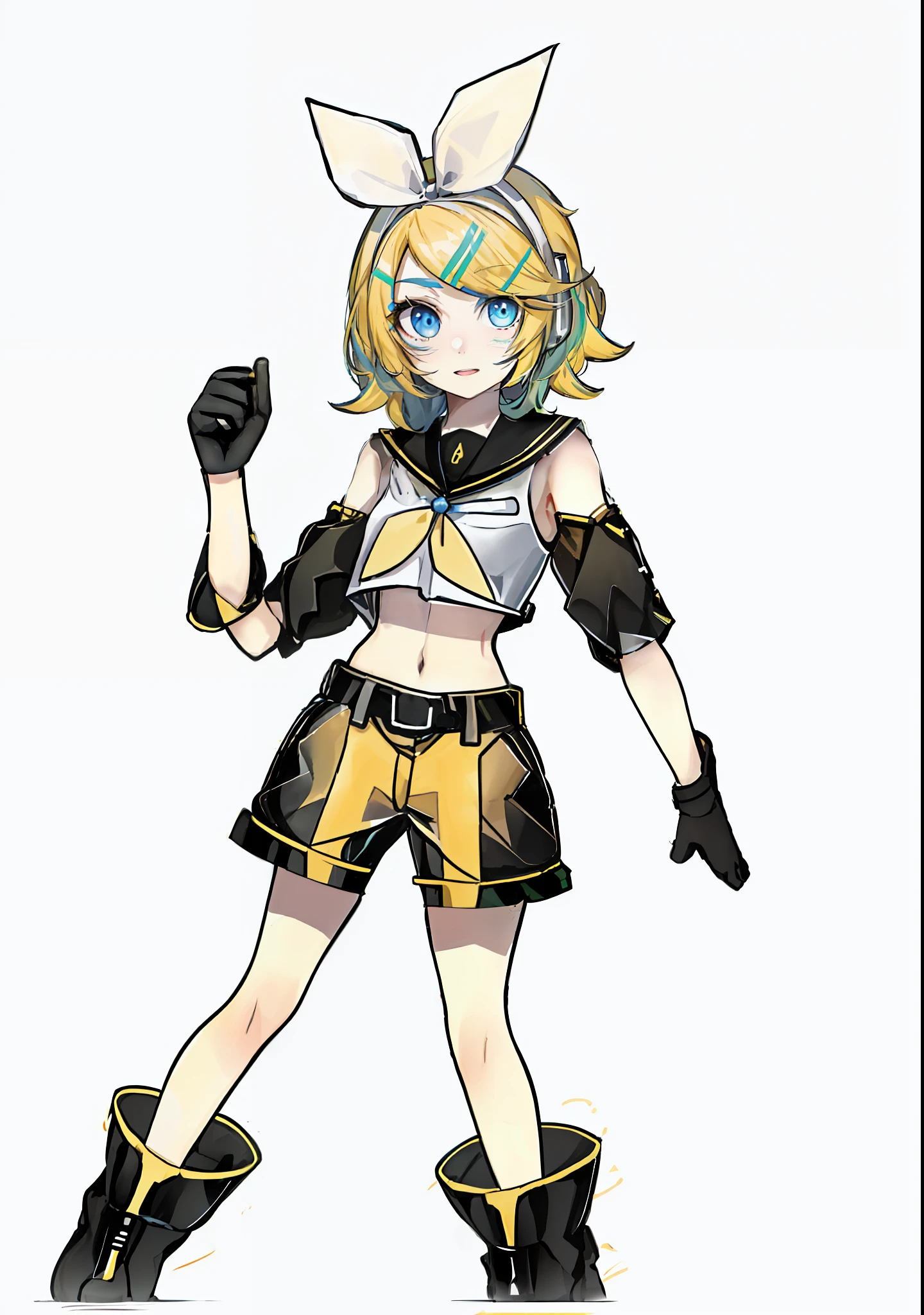 Close-up of a man in a cat's ears costume, Kagamine too, pikachu as a human, Female protagonist 👀 :8, Also, kda, by Puru, vocaloid, anime vtuber full body model, android heroine, twintails white_mitts, High Quality Anime Art Style, ( ( concept art of character ) ), rei hiroe