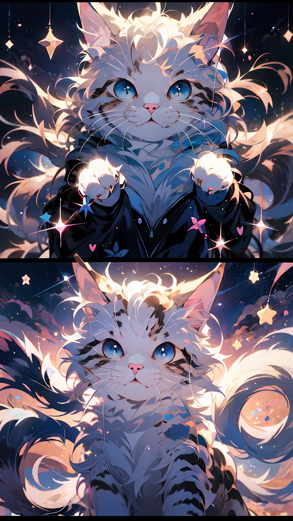 anime cat with blue eyes and stars in the background, anime cat, anime visual of a cute cat, realistic anime cat, cute detailed digital art, anime art wallpaper 4 k, anime art wallpaper 4k, very very beautiful furry art, beautiful anime catgirl, very beautiful anime cat girl, 4 k manga wallpaper, cute anime catgirl, anime art wallpaper 8 k