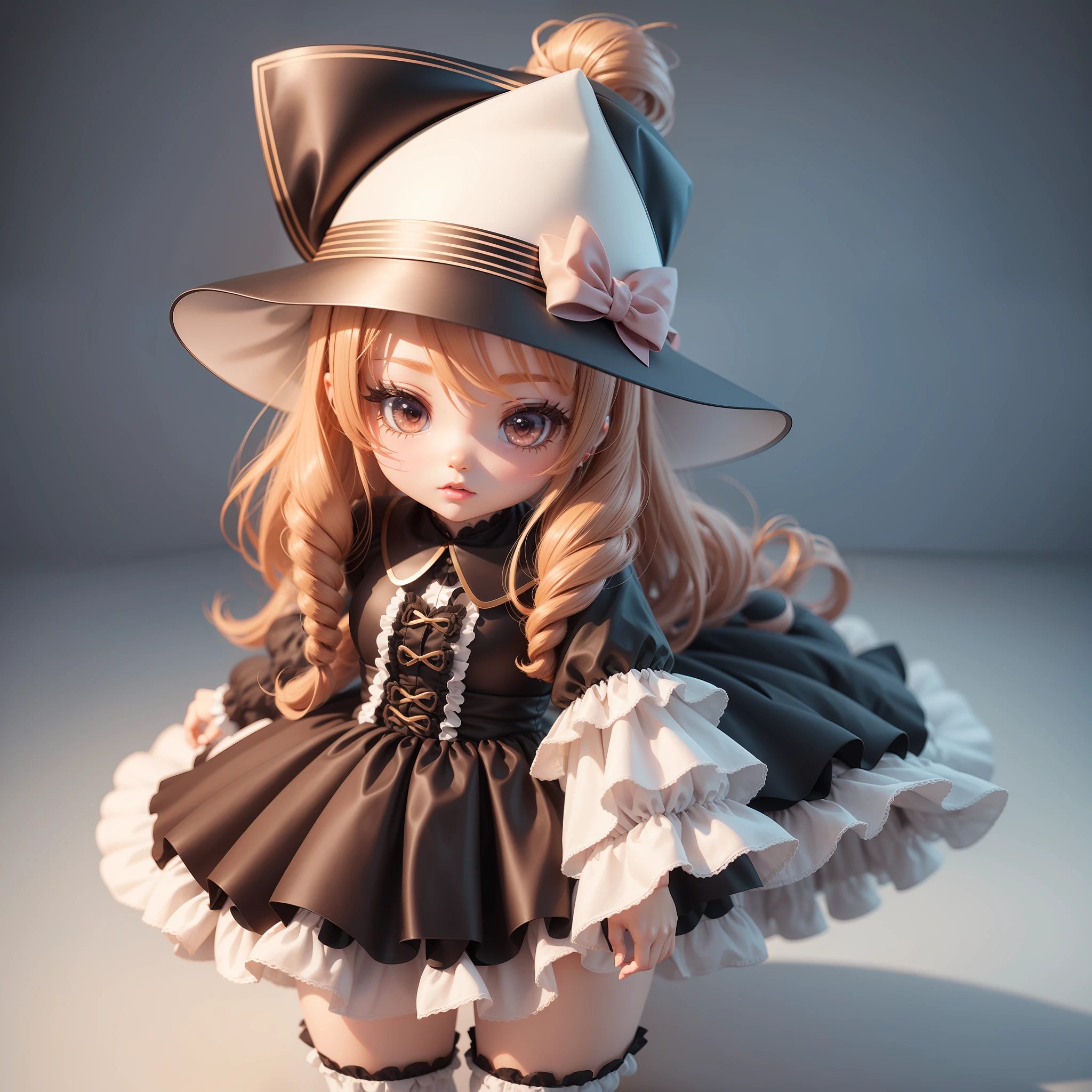 A doll,With a hat on, render of a cute 3d anime girl, anime styled 3d, Guviz-style artwork, Cute detailed digital art, style as nendoroid, cute character, highly detailed character, Stylized anime --auto