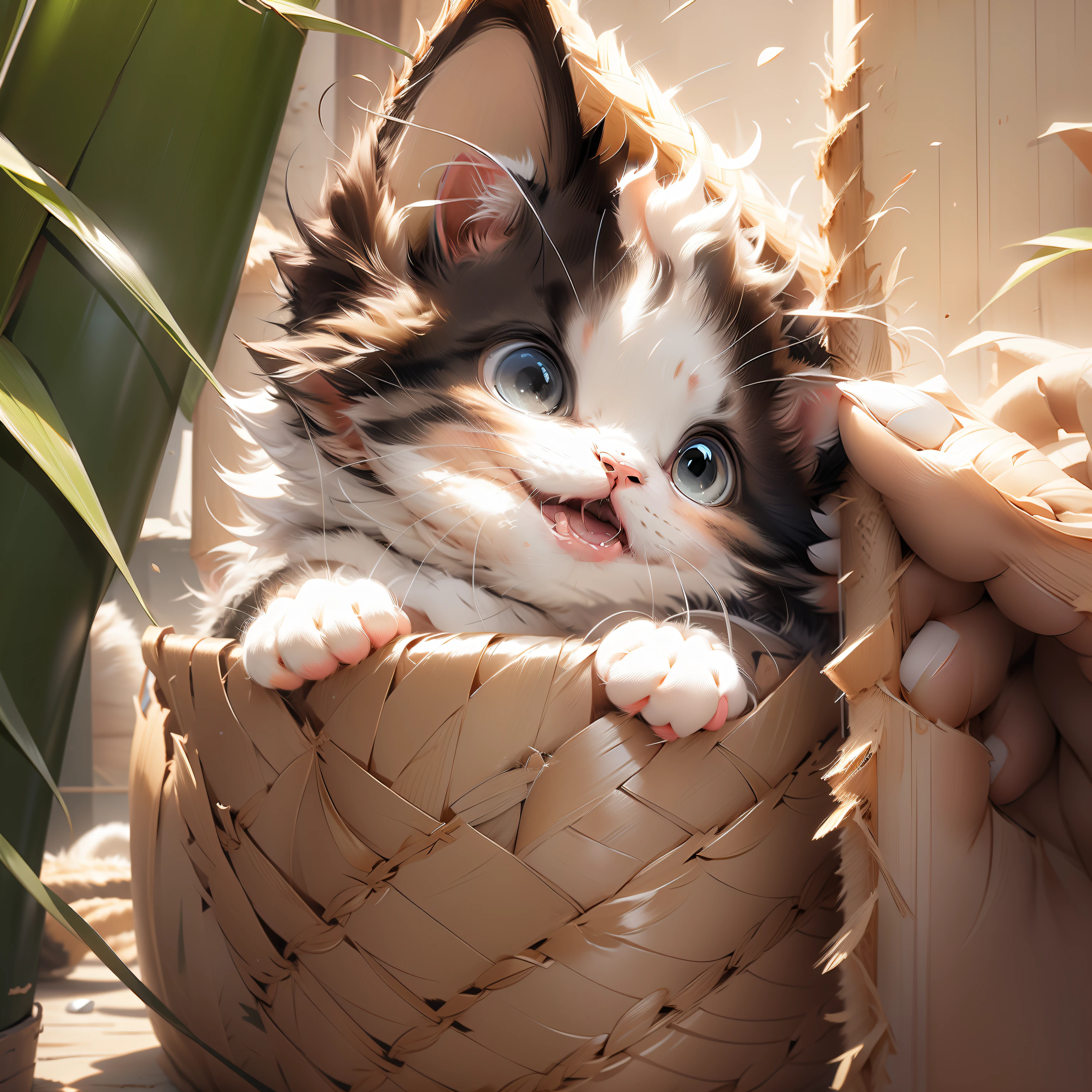 Kitten licking screen,Kitten comb in the middle