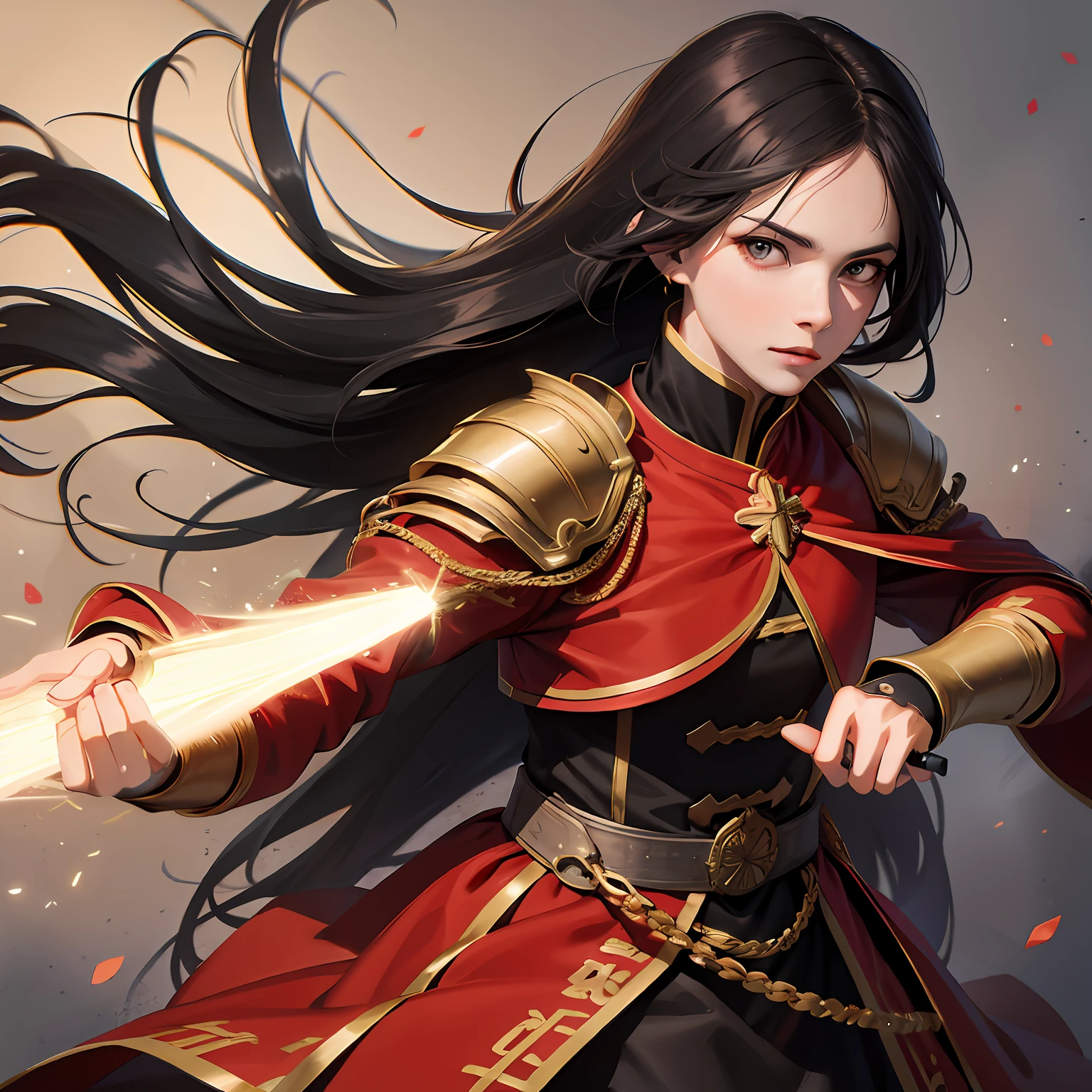 Anime - A stylistic image of a man holding a sword in red and black clothing, Beautiful character painting, epic exquisite character art, inspired by Du Qiong, Stunning character art, son goku,Guan yu,