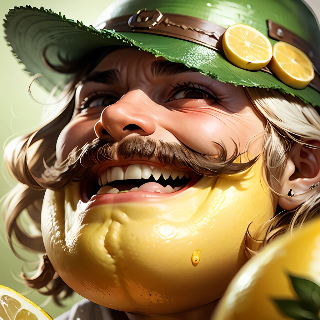 a big lemon with a cheerful human face, with a thin long mustache --auto --s2