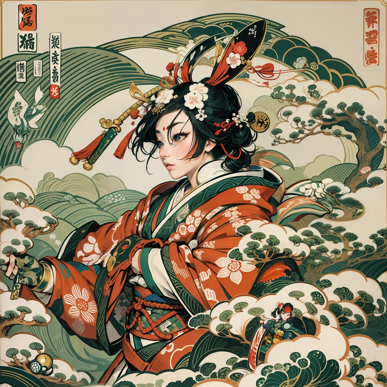 ukiyoe painting、kabuki、A logo、pixel art、games、jpn、Hinomaru