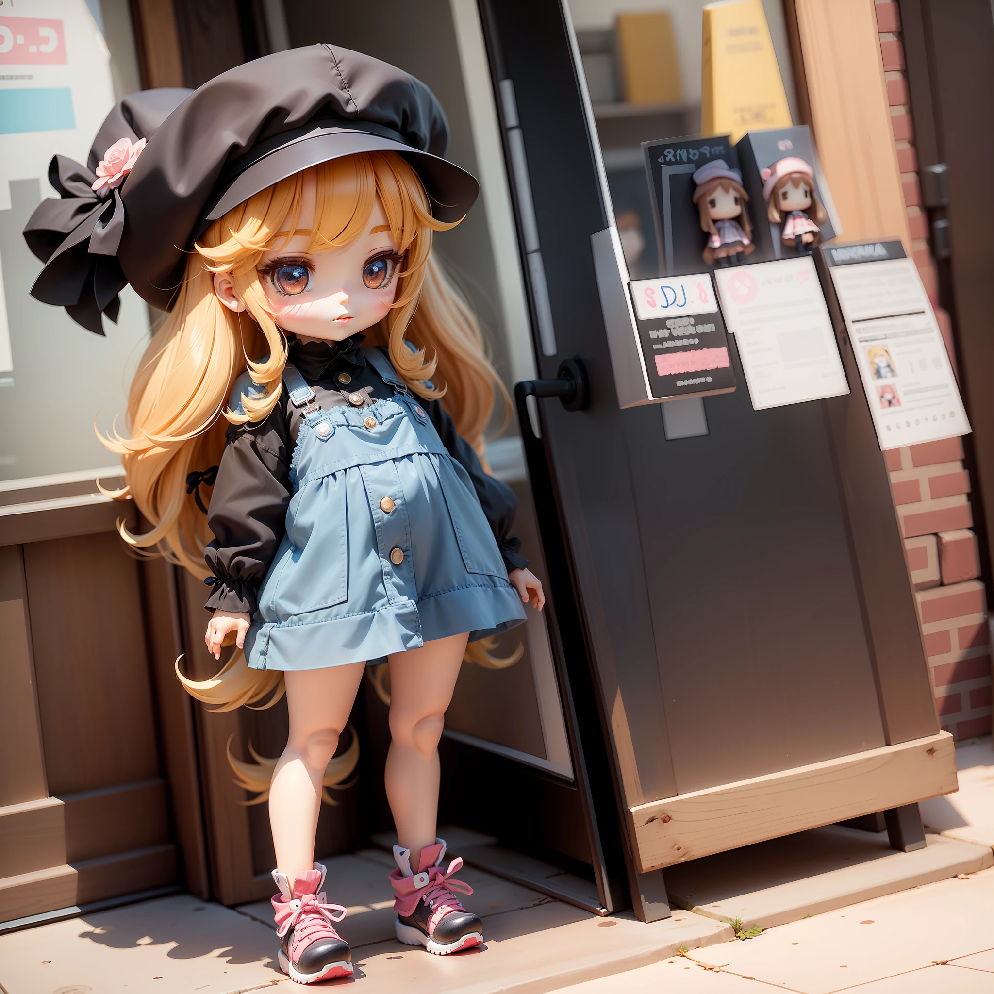 A doll,With a hat on, render of a cute 3d anime girl, style of anime, Guviz-style artwork, style as nendoroid, highly detailed character, Stylized anime --auto