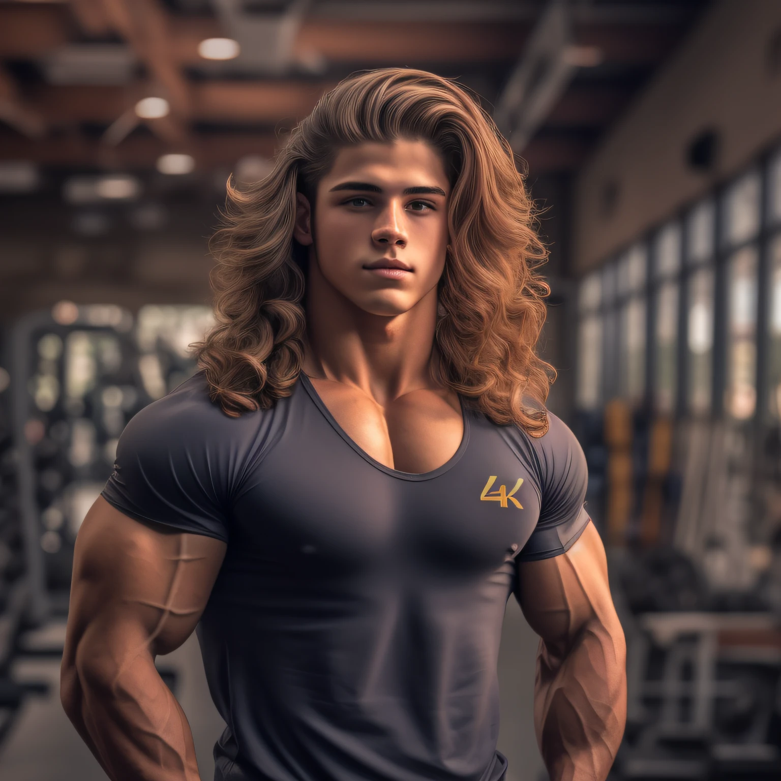 An 18-year-old boy bodybuilder, embodying the perfect fusion of Zach Savoie and Cody Calafiore with long hair, exuding an aura of strength and confidence. Enhanced with HDR technology, this image depicts a true masterpiece, 4K resolution