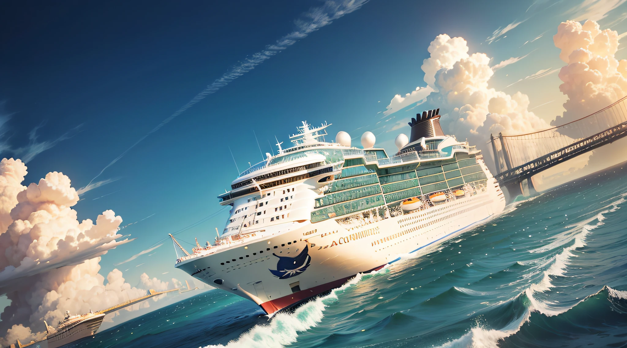 Cruise ships at sea,Slowly open