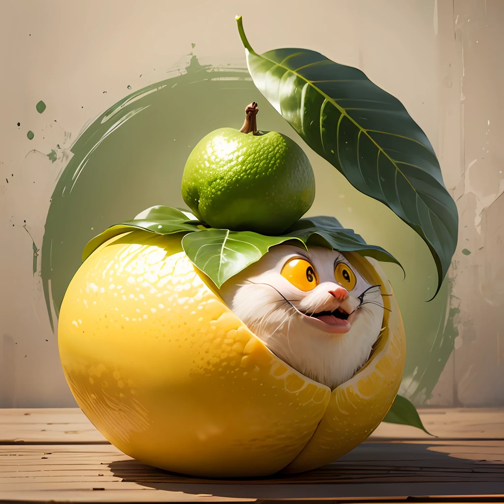 a big lemon with a cheerful human face, with a thin long mustache --auto --s2