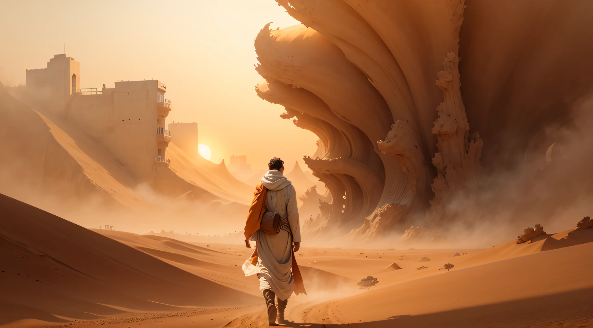 In the wind and sand,sandstorms,The back in the distance