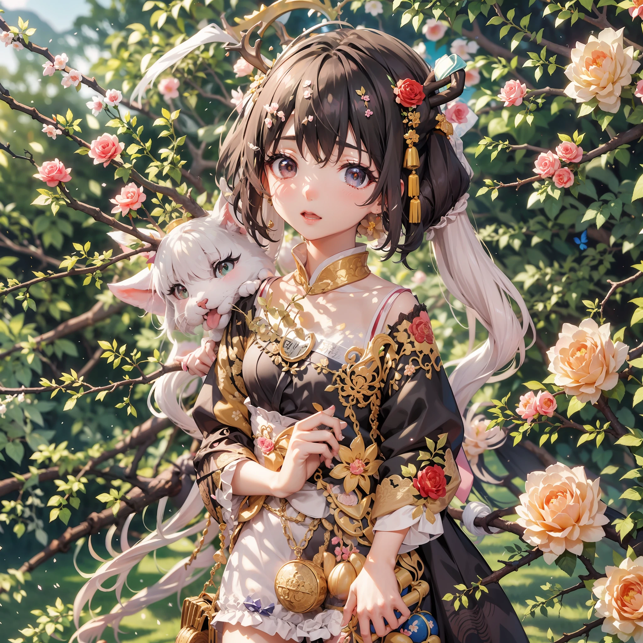 玫瑰roses,桃花peach blossoms,牡丹peonies,郁金香tuli,