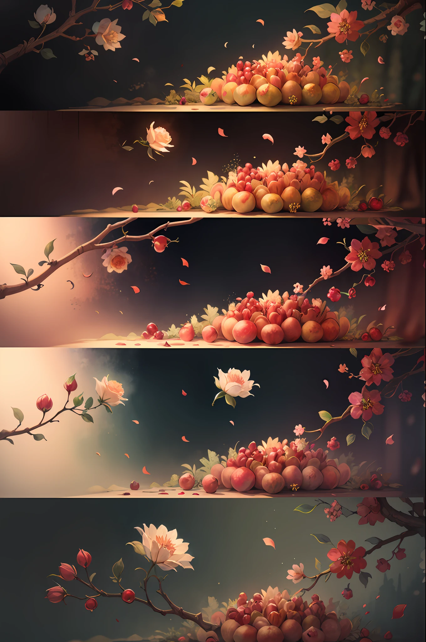 Original,(illustratio:1.1),(best qualtiy),(tmasterpiece:1.1),(the Extremely Detailed CG Unity 8K Wallpapers),(a color:1.2),Pomegranate flower tree,Pomegranate petals,scenecy,rios|Wagas,