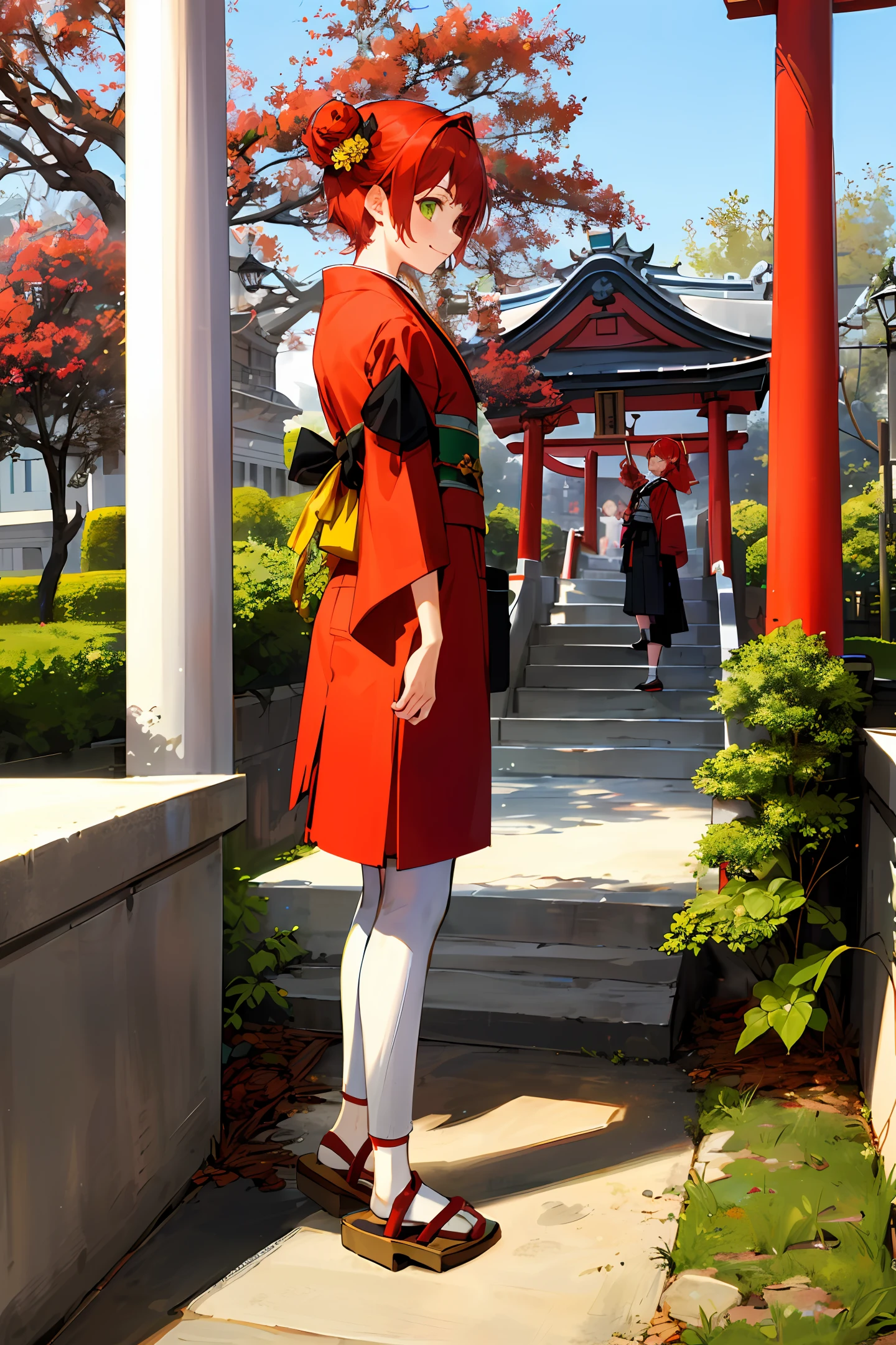((masterpiece)),(((best quality))),(character design sheet,same character,front,side,back), 1boy, solo, short red hair, green eyes, masterpiece, best quality, looking at around, full body, 178cm tall, detailed, smiling, black sailor outfit with short shorts, red rose as accessory, charturnbetalora, concept art, character concept art, character sketch, reference sheet, character sheet, (simple background, white background: 1.3)