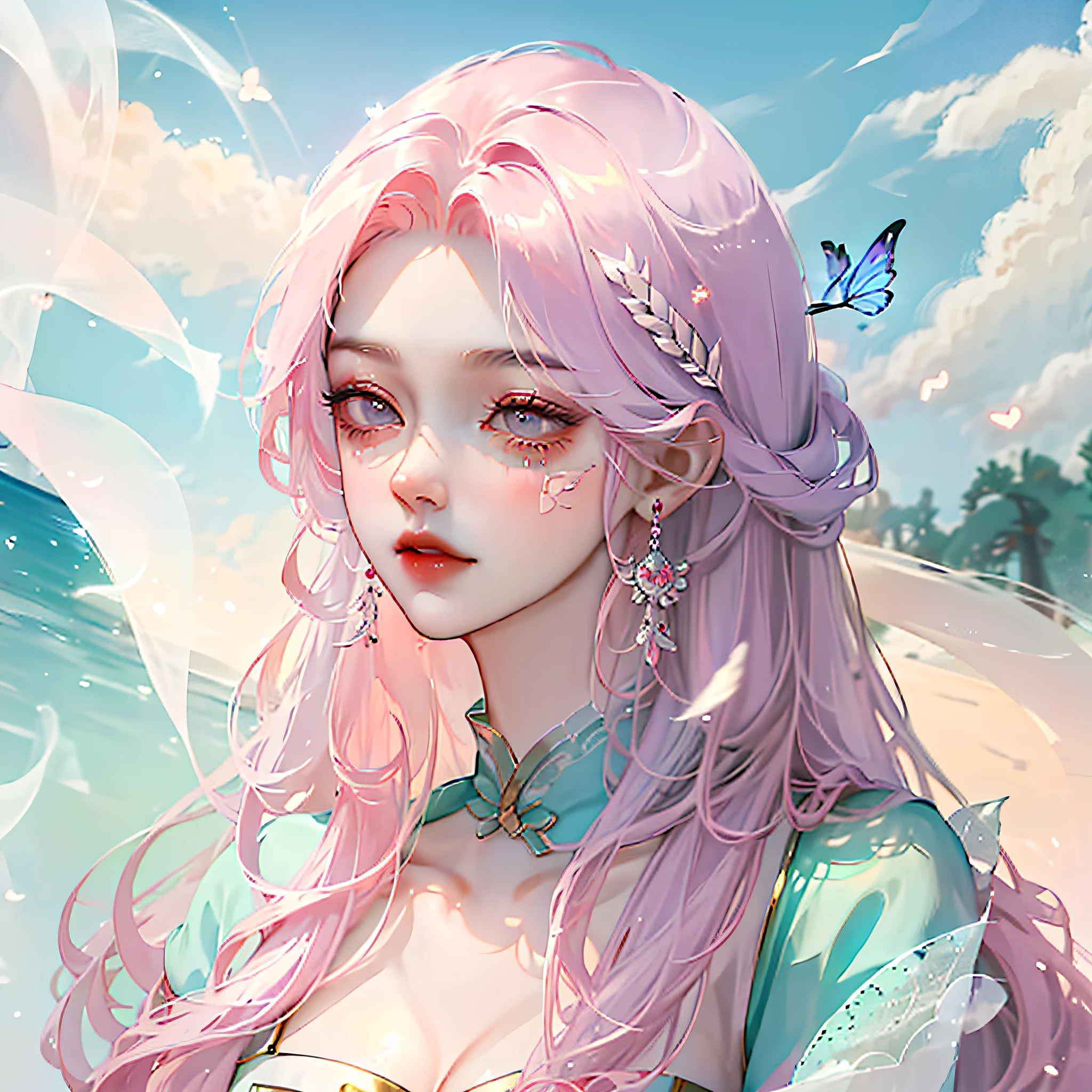 Yun Xian'er has a graceful figure,Fair and silky skin,The appearance is beautiful and moving,Your eyebrows are like butterflies,The eyes are like autumn water,The corners of his eyes glowed with a ghostly look,Long hair shawl,with fair skin,With a petite figure,The face is gentle and beautiful,Zhu's lips opened slightly,Eyebrows with affection,Exudes a fresh breath。The bridge of her nose is straight,The lips are rosy and plump,Slightly upward,Exudes a temperament of confidence and wisdom,She wore a lilac dress,There is a faint and elegant breath permeated slightly;Her hair flicked over her shoulders,Soft and shiny like velvet,A pair of beautiful eyes seem to have endless wisdom,It looks very exciting,tmasterpiece,best qualtiy,sneak shot,closeup cleavage,4k,8k,meticulous detail,Long pink hair
