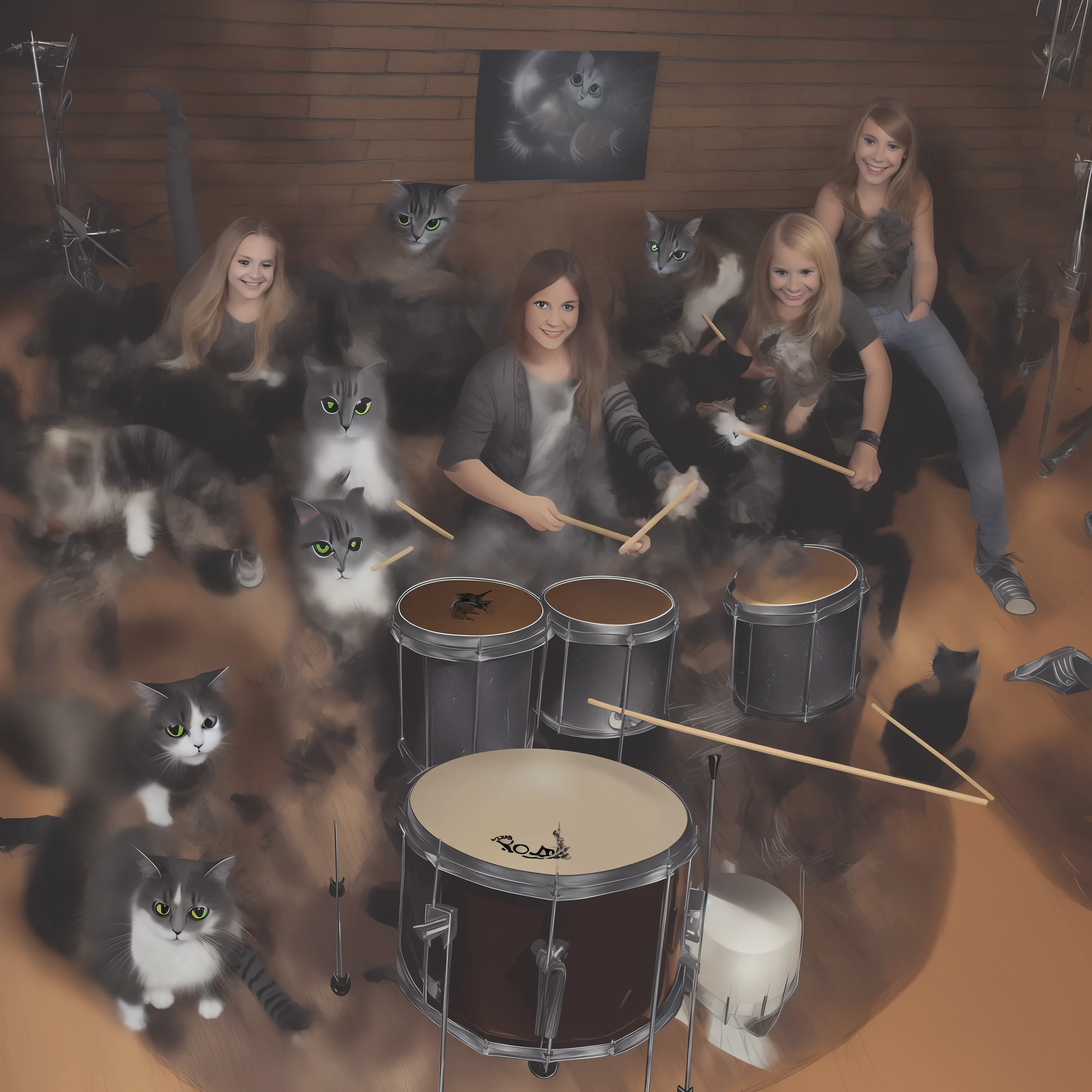 Rock bands, Cats, Metal, (Drumming Cat:1.4)