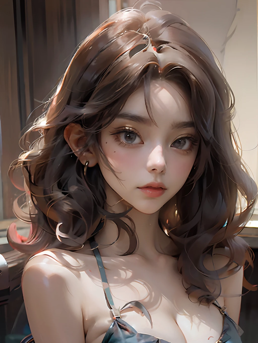 (masterpiece: 1.2, best quality), (Olivia Dunn) realistic, retro, (real image, intricate details, depth of field), (1girl, solo), makeup, parted lips, very detailed, face perfect, cleavage, sheer, erect, nsfw, (small boobs: 1.1), (skindentation), thick thighs, wide hips, small waist, big shiny coral lips, micro bikini, string bikini