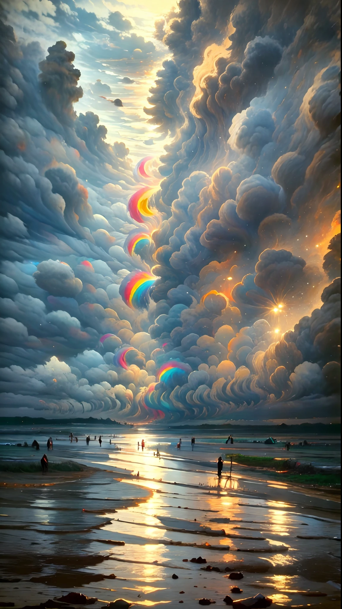 Chuva, rainbowart, raios, tempestade, alto mar, cataclismo, Netuno