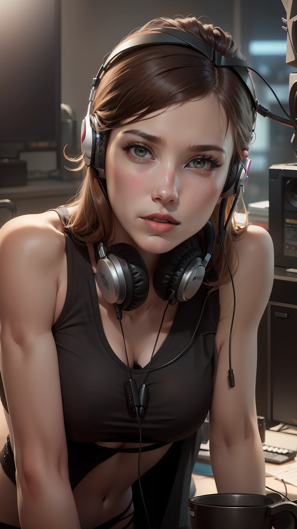 ELLIE, twitchstreamer, With headphones, looking straight ahead