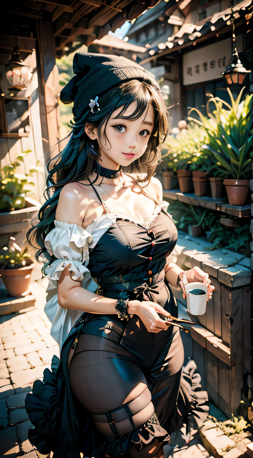 The quiet and charming scene captures the essence of the Japanese maid's coffee，E com um toque de anime. Vibrant vegetation adorns the café, Adicione uma atmosfera fresca e animada. Talented photographer, Flores de cerejeira Kawaii, Capture the moment with a state-of-the-art 16K camera, Bring every detail to life. sensual e sexy, roupas curtas