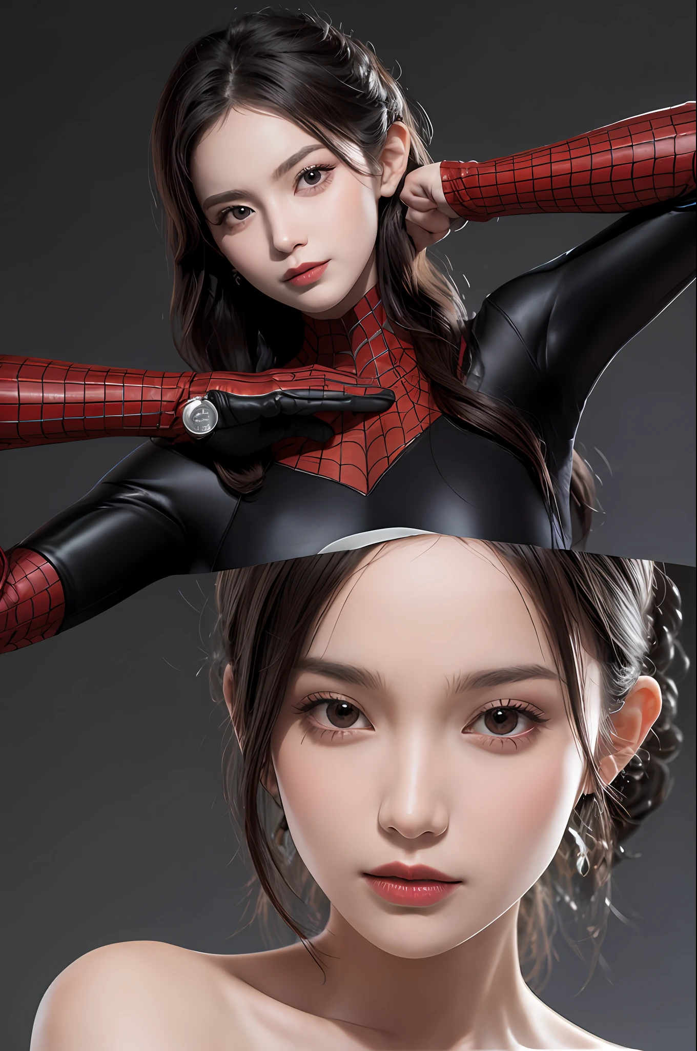 (Award Winning Digital Artwork: 1.3) of (Sketch: 1.3), (Vibrant: 1.3) Spidey, EmmaRob, CGSociety, ArtStation, (Saturation: 1.3), (Close Portrait: 1.3), (Female: 1.4), (beautiful: 1.4), (charm: 1.3), handsome, calendar pose, perfect detailed eyes, studio lighting, themed background