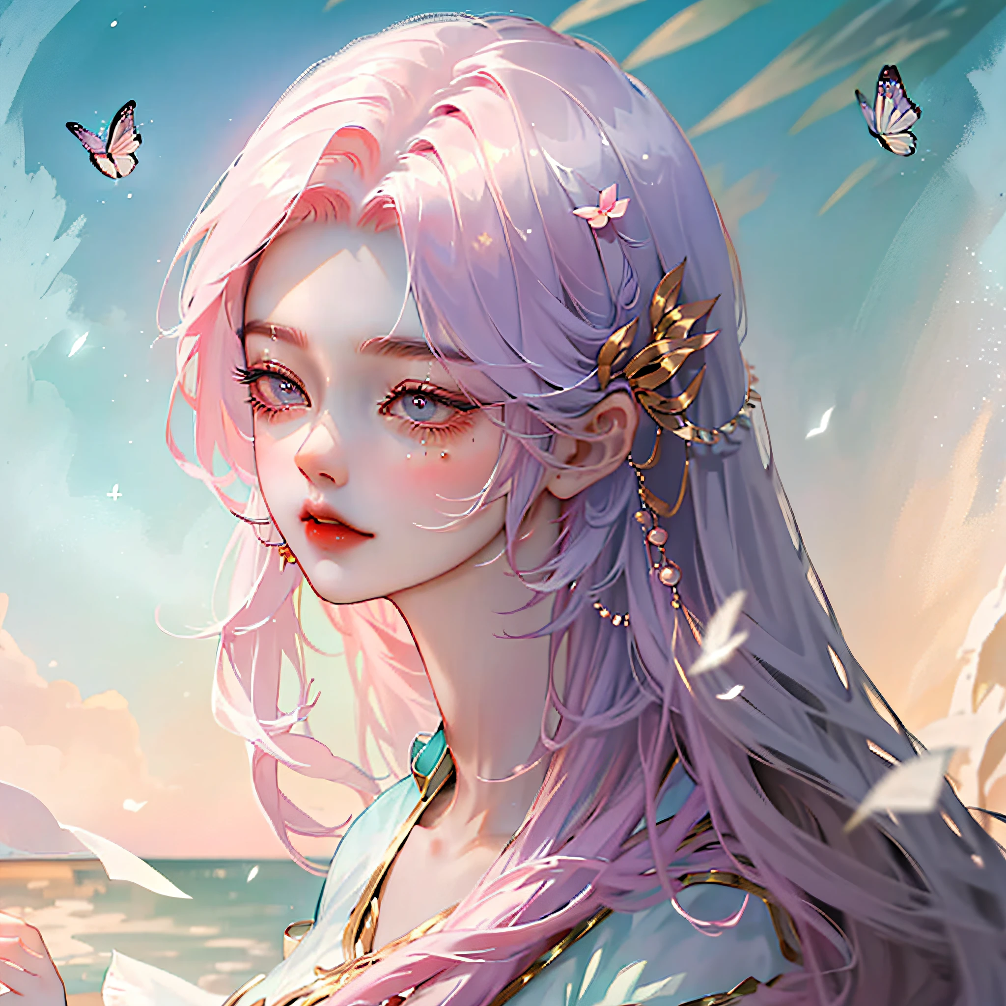 Yun Xian'er has a graceful figure,Fair and silky skin,The appearance is beautiful and moving,Your eyebrows are like butterflies,The eyes are like autumn water,The corners of his eyes glowed with a ghostly look,Long hair shawl,with fair skin,With a petite figure,The face is gentle and beautiful,Zhu's lips opened slightly,Eyebrows with affection,Exudes a fresh breath。The bridge of her nose is straight,The lips are rosy and plump,Slightly upward,Exudes a temperament of confidence and wisdom,She wore a lilac dress,There is a faint and elegant breath permeated slightly;Her hair flicked over her shoulders,Soft and shiny like velvet,A pair of beautiful eyes seem to have endless wisdom,It looks very exciting,tmasterpiece,best qualtiy,sneak shot,closeup cleavage,4k,8k,meticulous detail,Long pink hair