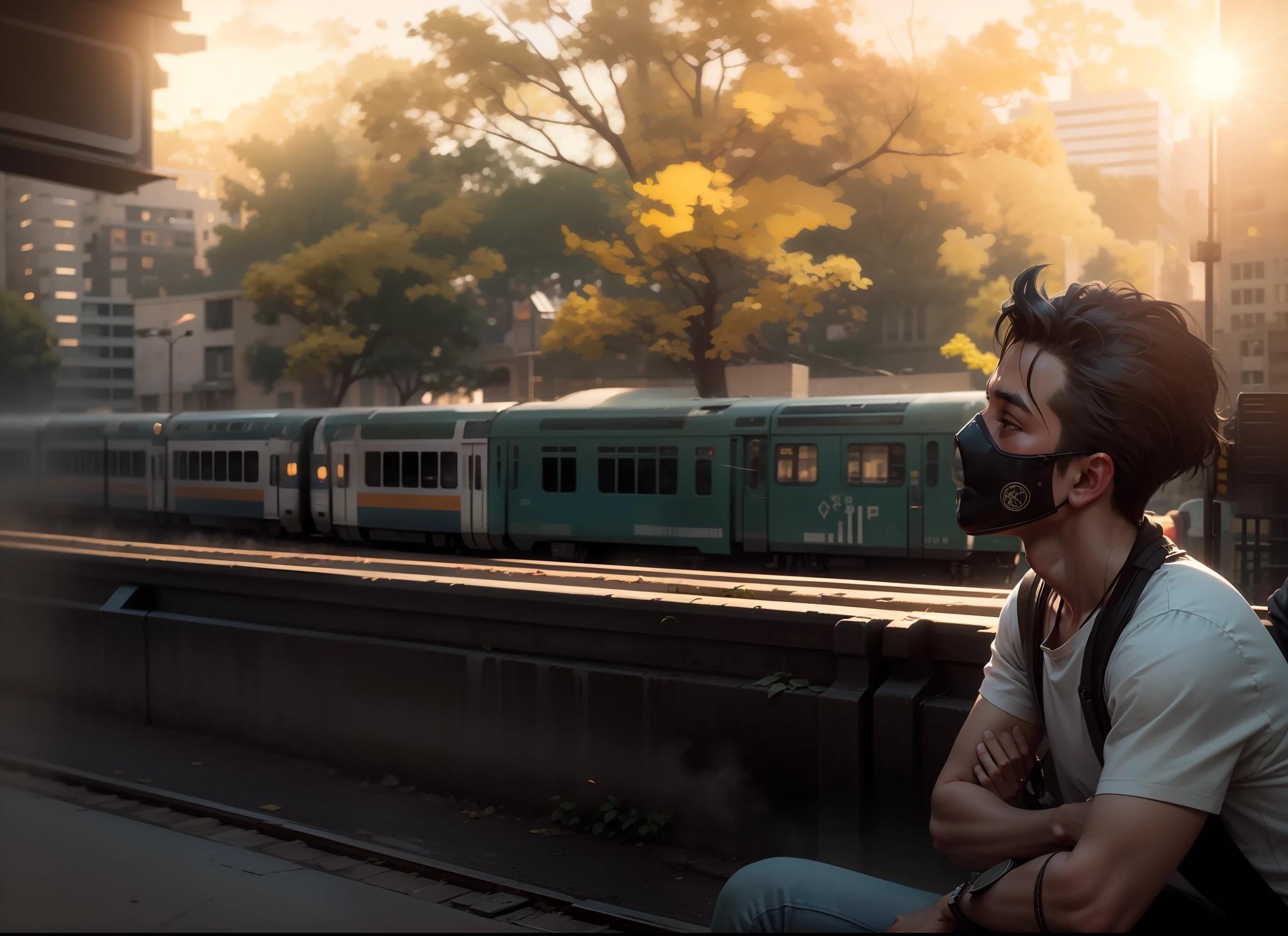 Cinematic,City, Train, People’s, Dark, Sunshine, Lofi, Boy, Realistic Face,black mask wearing