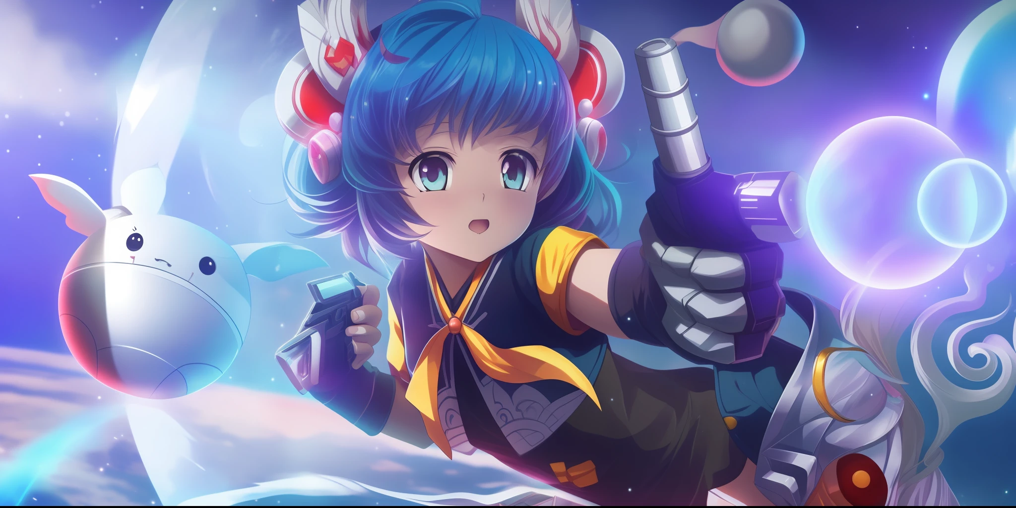 a close up of a person holding a gun in a space, splash arte anime loli, portrait anime space cadet girl, Estilo anime 4K, inspirado em Leng Mei, hero 2 d fanart artsation, Anime estilizado, portrait knights of zodiac girl, arte digital estilo anime, Anime estilo 3D, menina ciborgue bonito, arte anime de alta qualidade