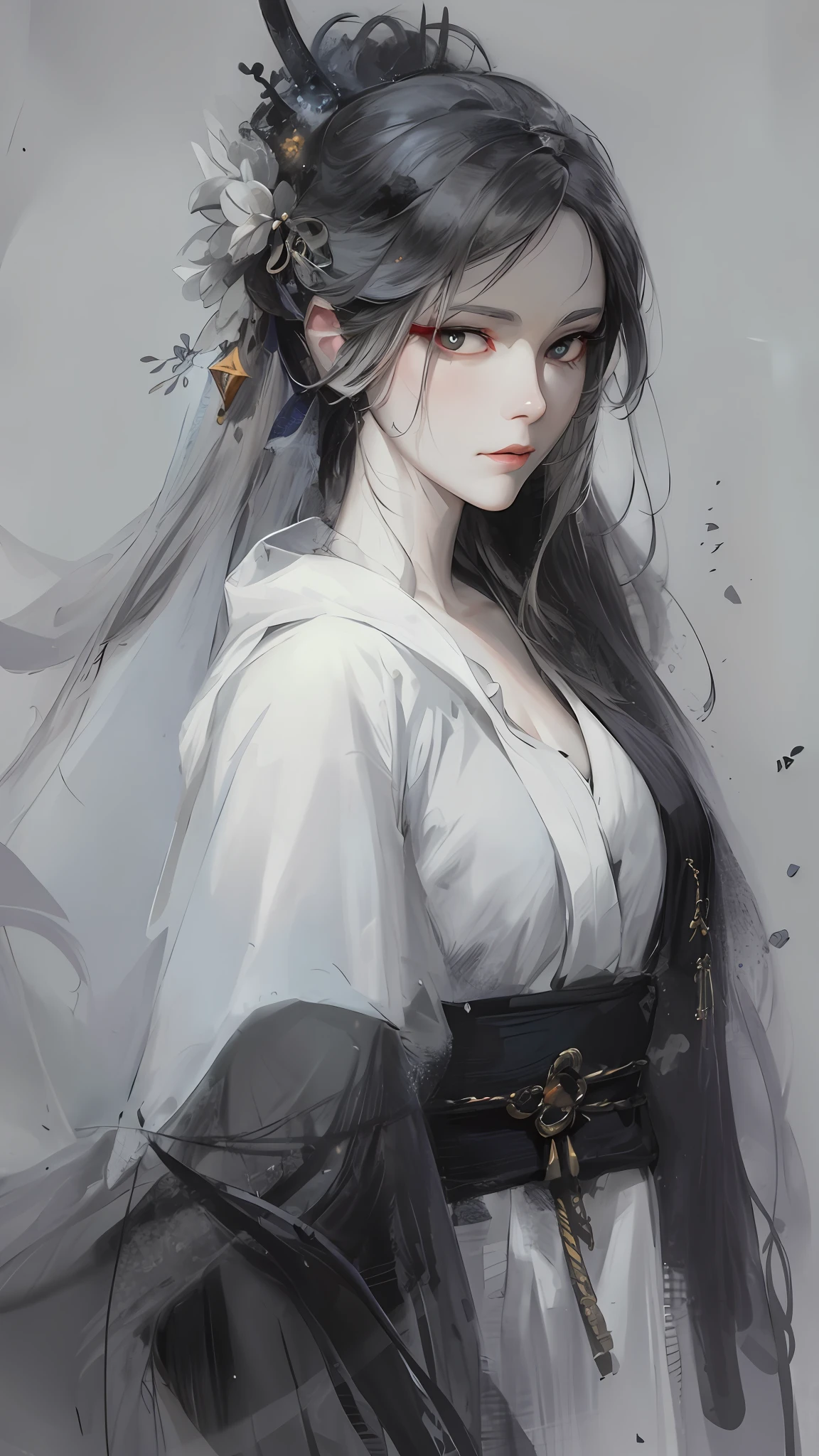 a close up of a woman with white hair and a white mask, beautiful character painting, guweiz, artwork in the style of guweiz, white haired deity, by Yang J, epic exquisite character art, stunning character art, by Fan Qi, by Wuzhun Shifan, guweiz on pixiv artstation