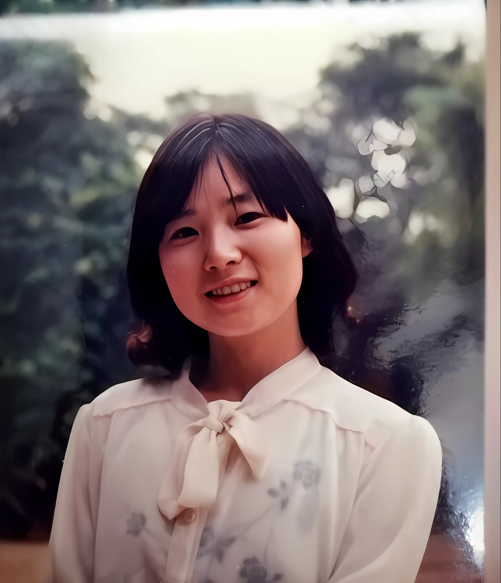 there is a woman that is smiling and posing for a picture, 80's japanese photo, akiko takase, Kiyoko Suzuki, chiho, around 1 9 years old, Shouko Nishimiya, taken in the late 1980s, A young Asian woman, in 1 9 8 5, kazue kato, about 3 5 years old