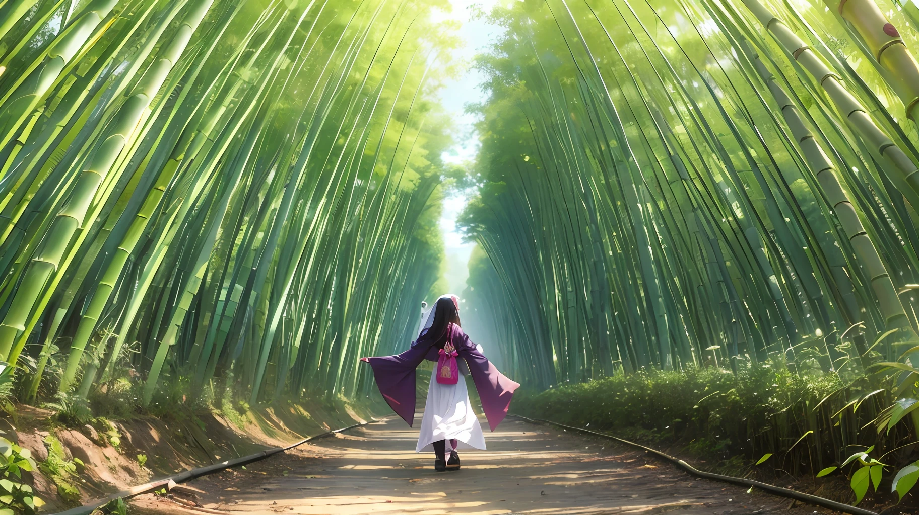 Bamboo Princess、Priestess Princess、bamboo forrest、Beautiful princess、12 Simple、Kimono appearance、Bamboo cut diagonally