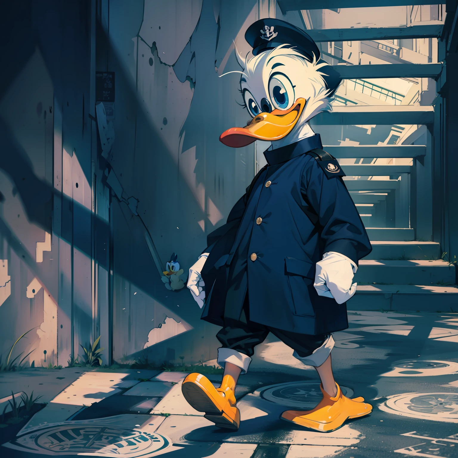 Donald Duck walks the carpet,Strong sense of light and shadow,Navy clothing