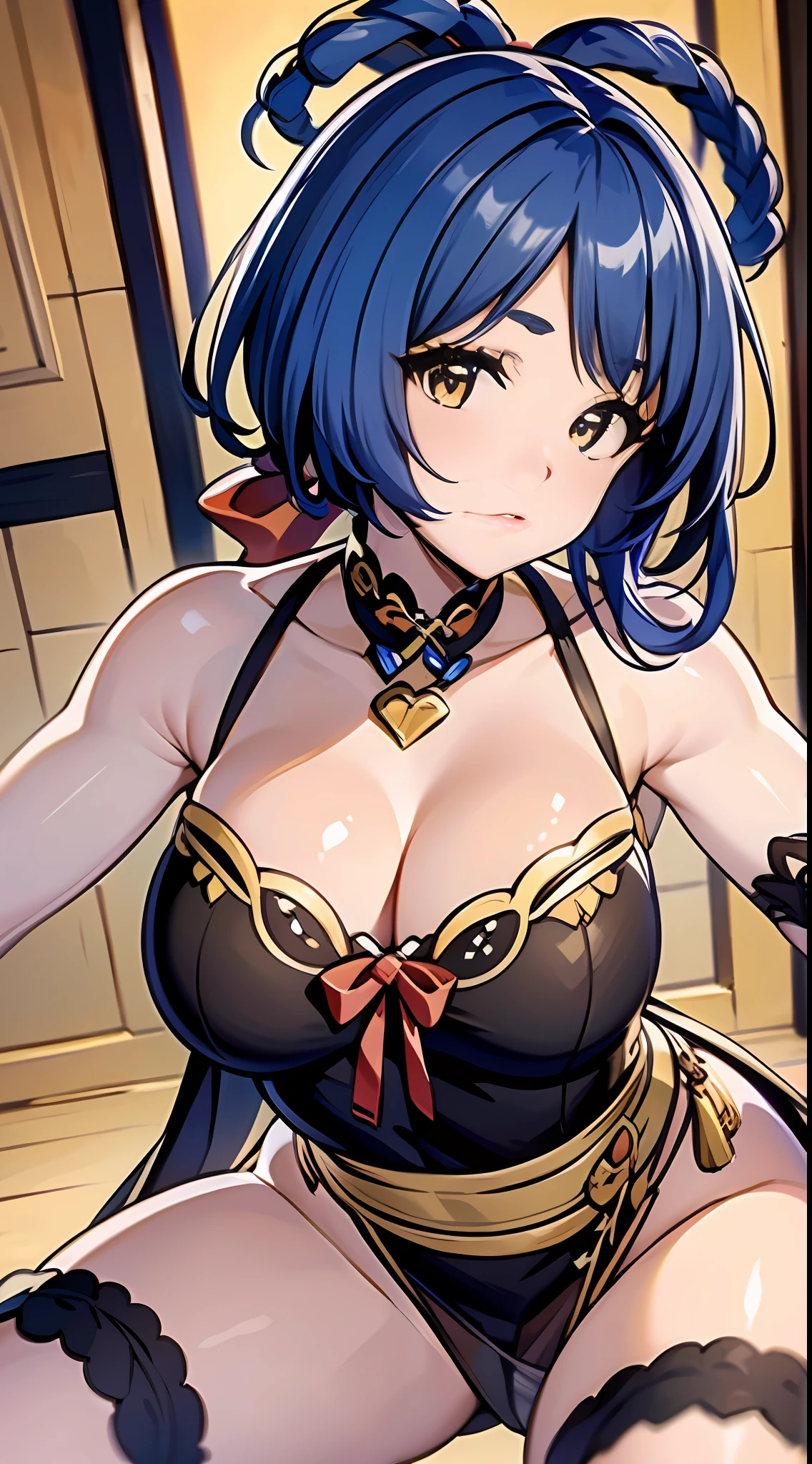 (Masterpiece, Top quality), 1 girl, NSFW, Girl student uniform,Full body photo,Lie down in bed,Shy,xiangling,Deep purple hair,Brown eyes,with fair skin,Smooth and delicate,Seduction gestures,A blue ribbon is worn on his head,Necklaces and bracelets,Shy, Show off, cleavage, Panties, sheer, Flashing, , Transparency, Super big tits, 16k, A high resolution, Best quality, Award-Awarded, High quality, High details, Super detail, Textured skin, Anatomically correct, acurate, retinas, hyper HD, Masterpiece,