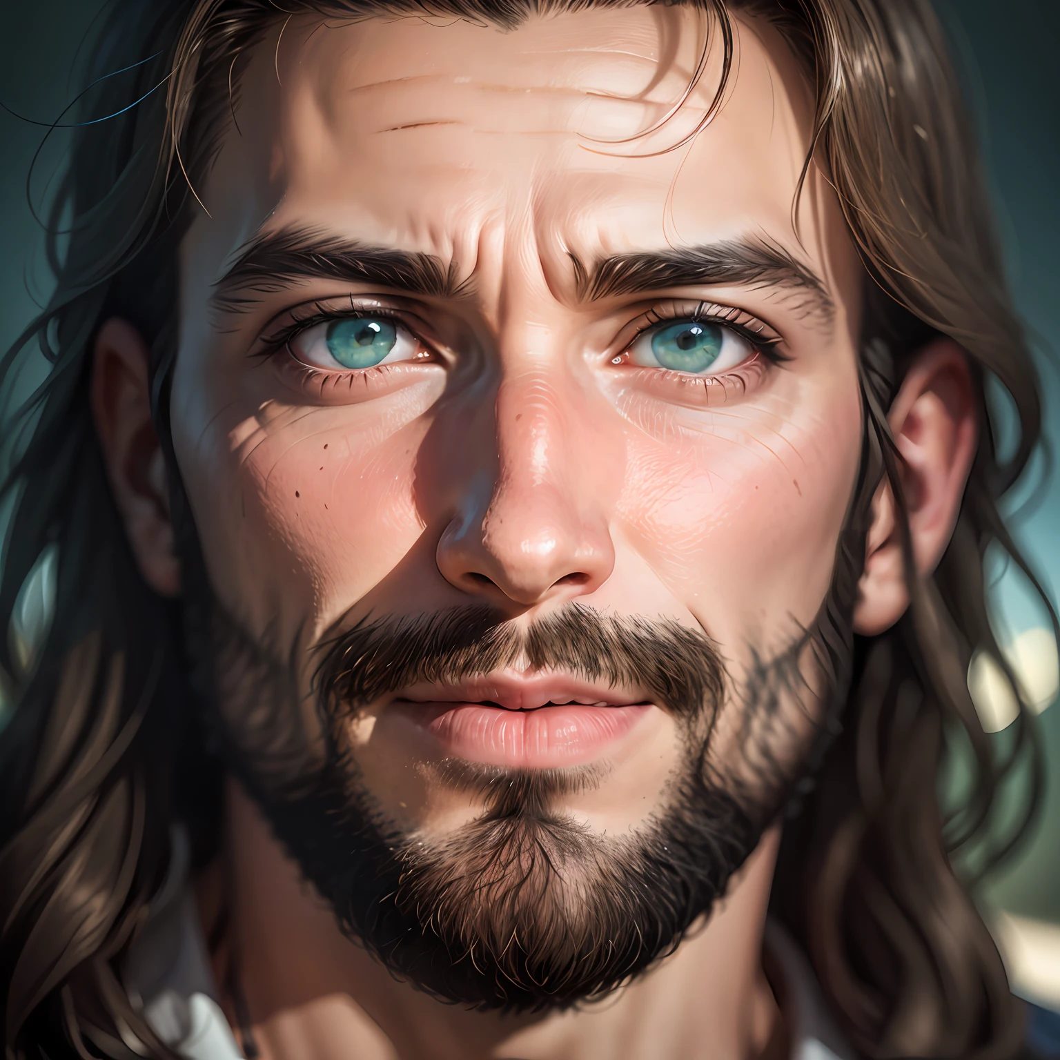 add_detail:1, imagem realista de Jesus Cristo, add_detail:Light, distant light from the sky above the head, foto de Jesus, in biblical times Jesus, Ambiente claro fotorrealista, rosto completo, looking at the Camera, olhos tranquilos, rosto sereno e amoroso, olhar meigo, is with lights in the background, The whole environment is clear, Foto tirada por Busto , retrato de Jesus moderno, cinematic lighthing, profundidade de campo, bokeh, realismo, fotorrealista, hiper-realismo, fotografia profissional, uhd, dslr, hdr, retrato de um homem bonito, Jesus Cristo, olhos azuis reais, dia ensolarado, detalhes intrincados, retrato de Jesus moderno, cinematic lighthing, profundidade de campo, bokeh, realismo, fotorrealista, hiper-realismo, fotografia profissional, uhd, dslr, hdr. --auto --s2