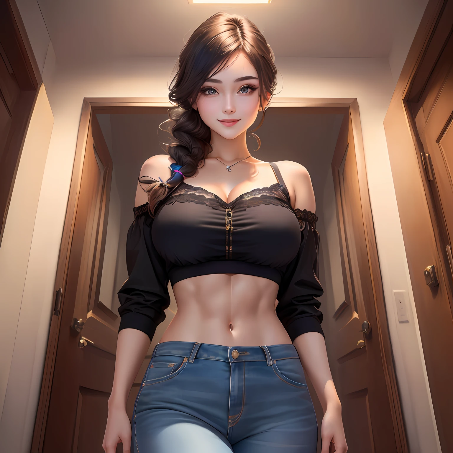 ((Best Quality, 8K, Masterpiece: 1.3)), 1girl, Slim Abs Beauty: 1.3, (Hairstyle Casual, Big Breasts: 1.2), Dress: 1.1, Super Fine Face, Delicate Eyes, Double Eyelids, Smile, Home