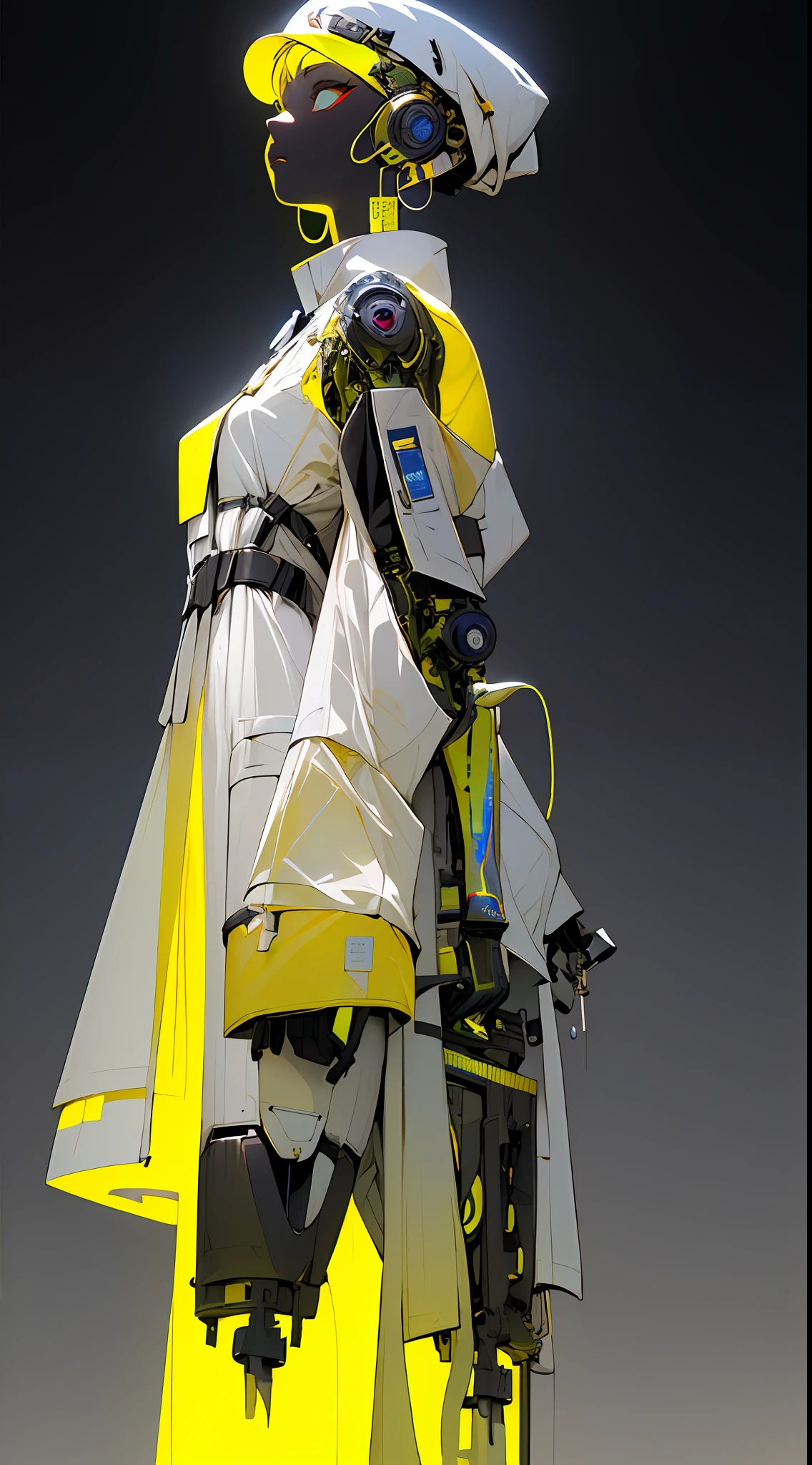 (Masterpiece, Top Quality, Best Quality), ((Cyberpunk Style, Robotic Arm, Hololo, Surreal Science Fiction Art, Future Science Fiction Aesthetics)), (1 Girl Solo), Close Up, (Resolute Eyes), (Ancient Chinese Clothes, White Robe, Embroidered Collar Uesugi, White Big Sleeve Shirt, Streamers), (Hairpin, Long Black Hair, Weapons), (Hanfu), (Clear Facial Features, Detailed Skin Texture, Beautiful Face), White Background, Earrings, Yellow Skin, Standing, (((flat color))),