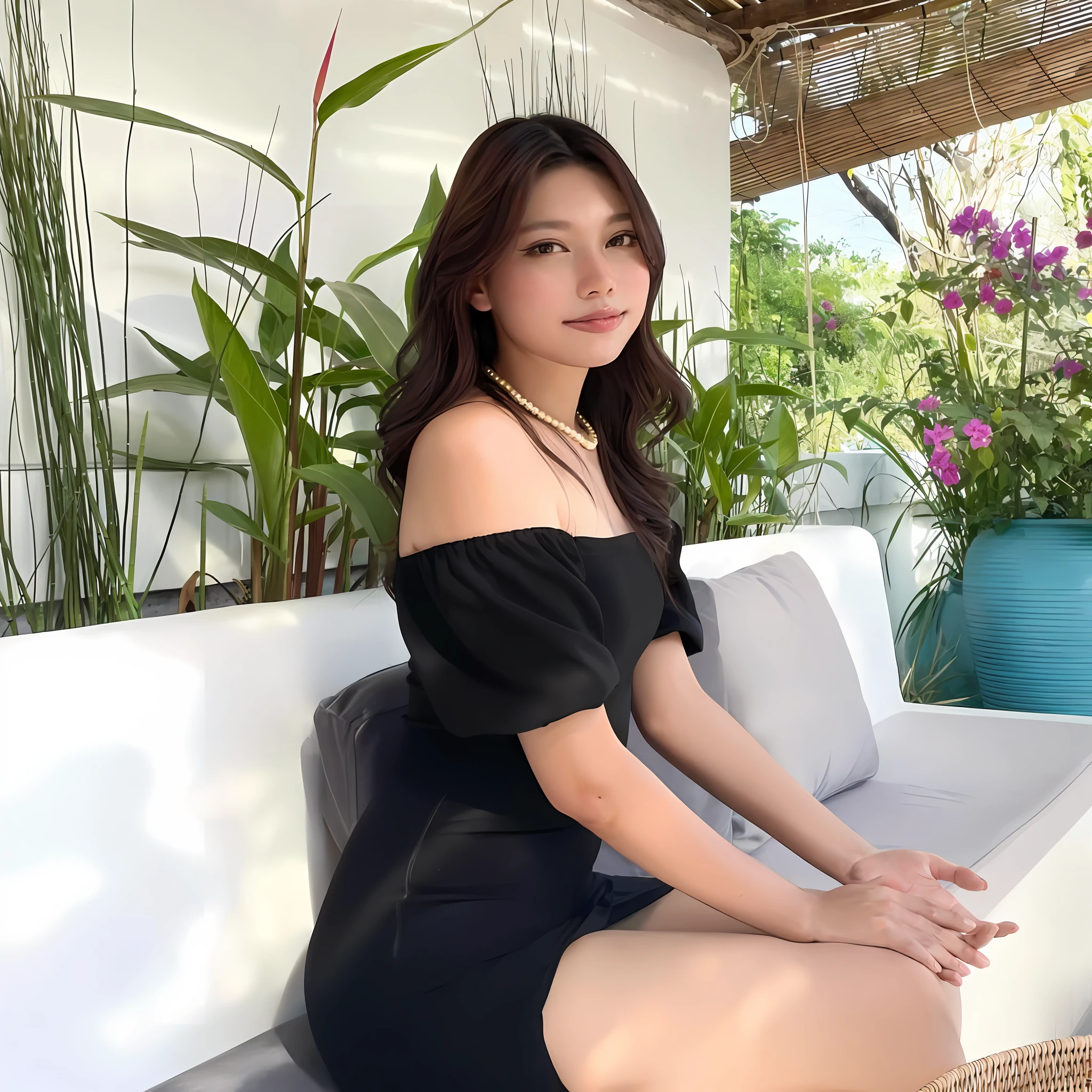 there is a woman sitting on a couch in a black dress, gorgeous young korean woman, bae suzy, she is wearing a black dress, a young asian woman, beautiful south korean woman, beautiful young korean woman, 2 7 years old, 2 8 years old, 2 9 years old, nivanh chanthara, young asian girl, korean girl, wearing black dress