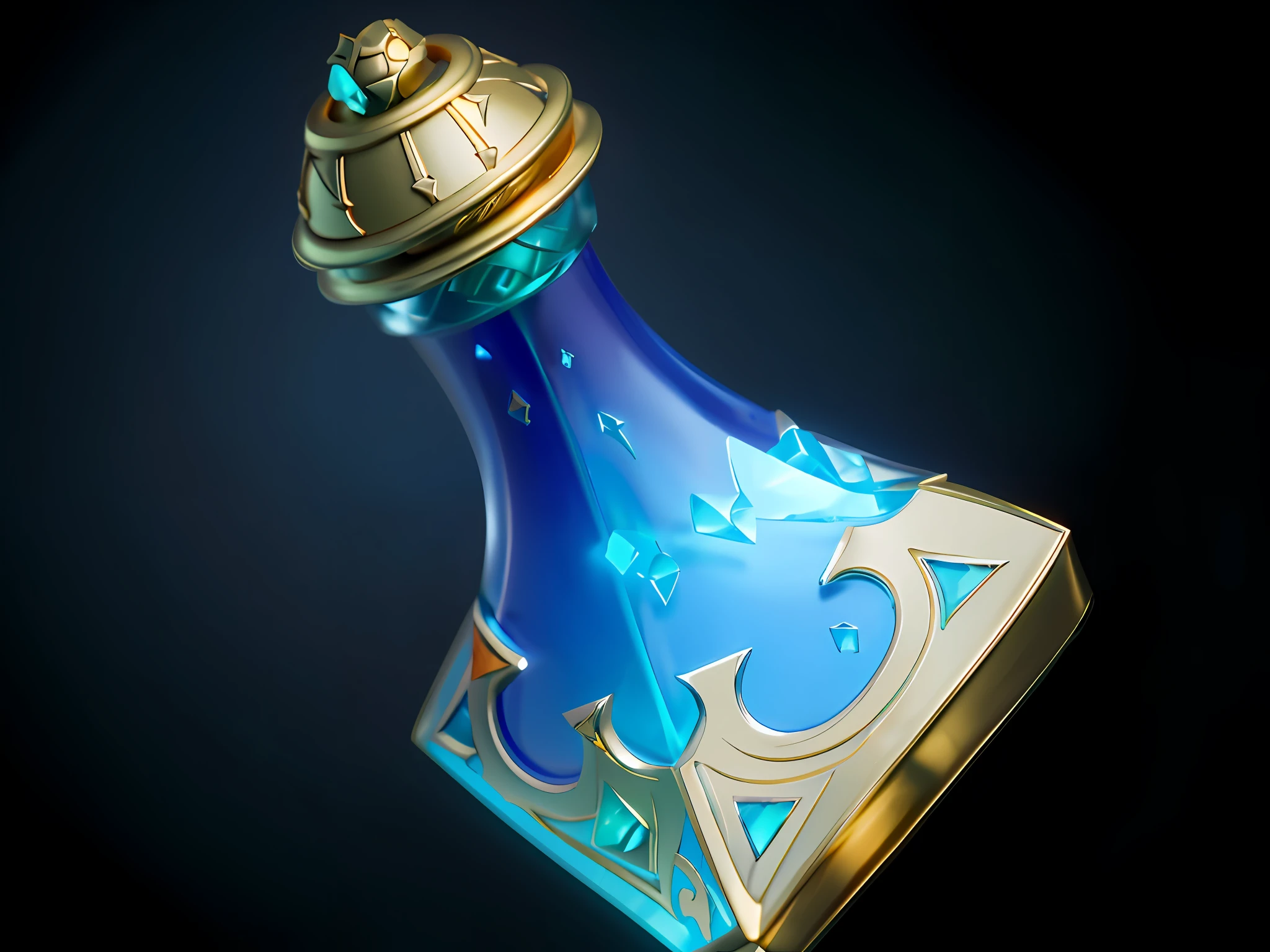 There is a blue potion bottle with a sky blue gemstone,Elf potions,ultraclear,8K,It has a golden top and a star, 3 d render stylized, fantasy game spell symbol, Stylized 3 D, rpg item render, painting of one health potion, stylized pbr, Stylized game art, arte renderizada, role-playing game items, game icon stylized, stylized shading, world of warcraft spell icon, artifact dota2